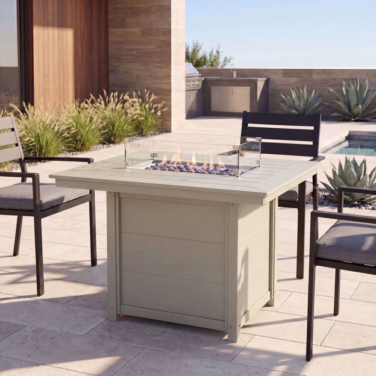 Sol 46" Modern Outdoor Patio Gas Propane Rectangular Fire Pit Table