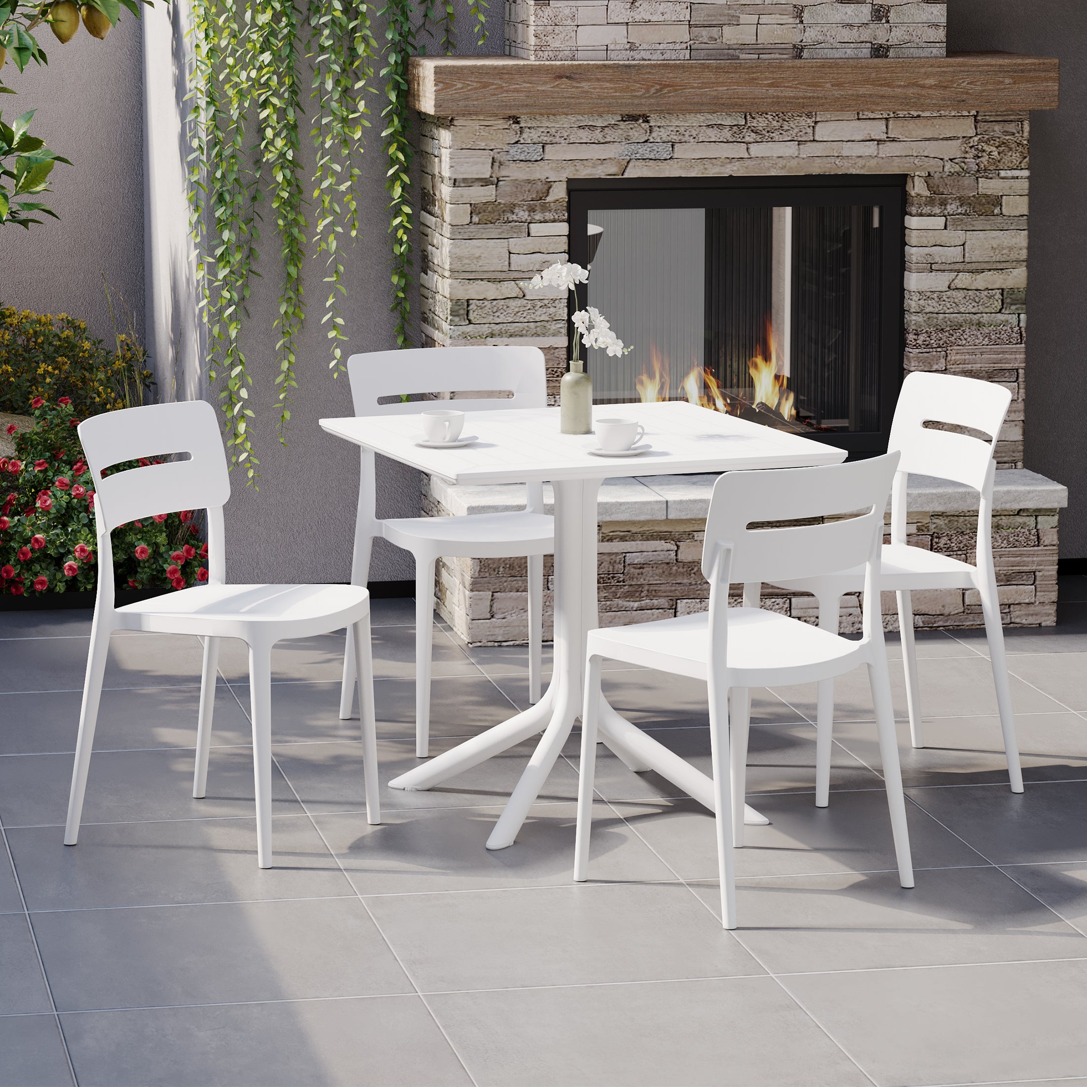 Sunshine Modern 5-Piece Resin Patio Dining Table Set with Stackable Patio Dining Chairs