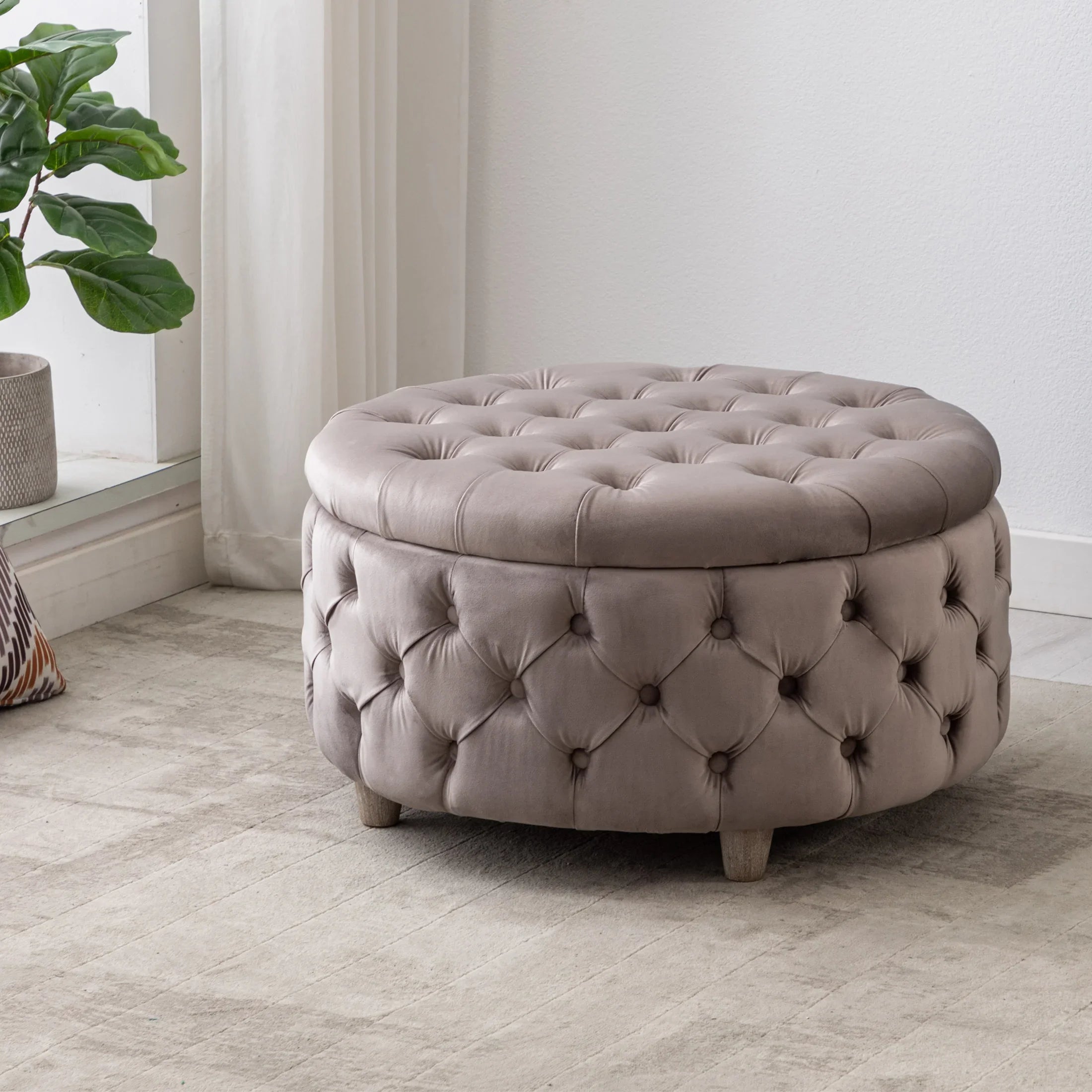 Hank Round Velvet Tufted Storage Ottoman