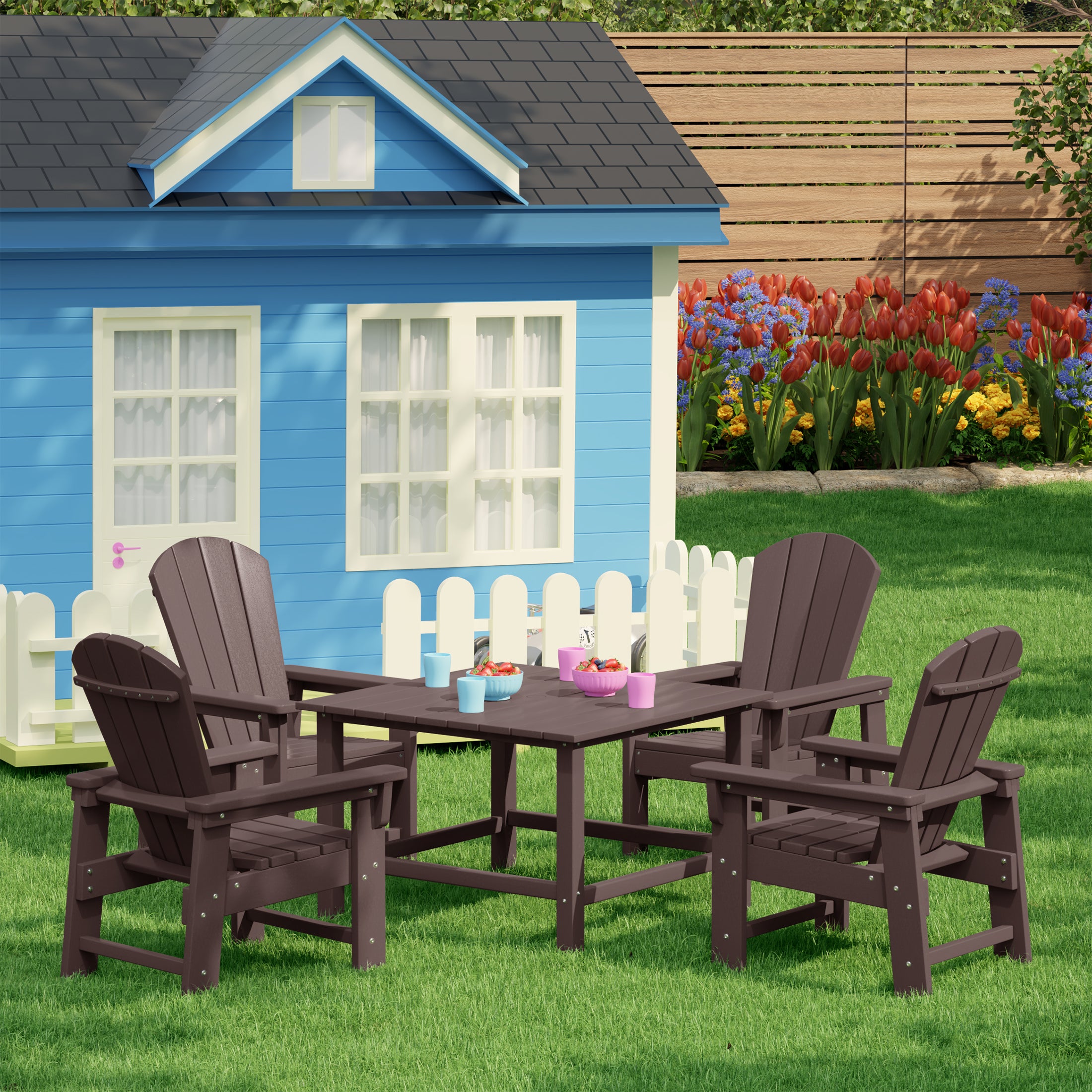 Paradise Kids 5-Piece HDPE Outdoor Square Patio Dining Table and Chairs Set