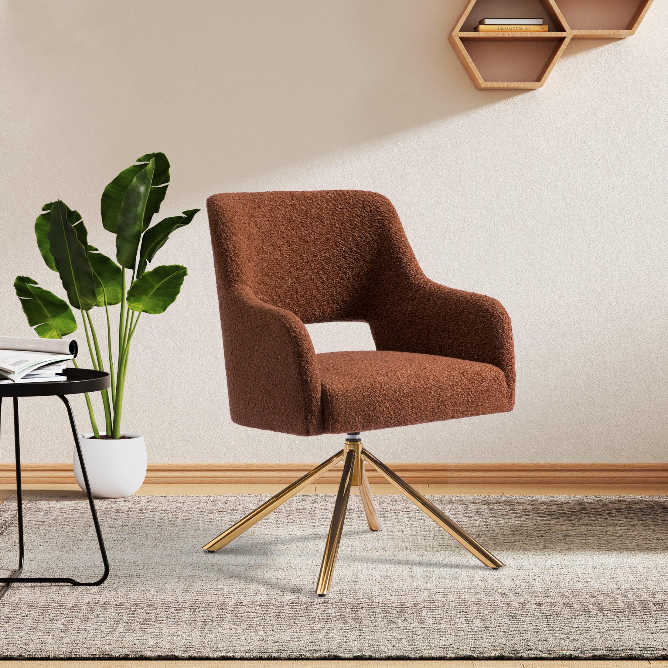 Amélie Mid-Century Modern Wide Boucle Swivel Vanity Chair