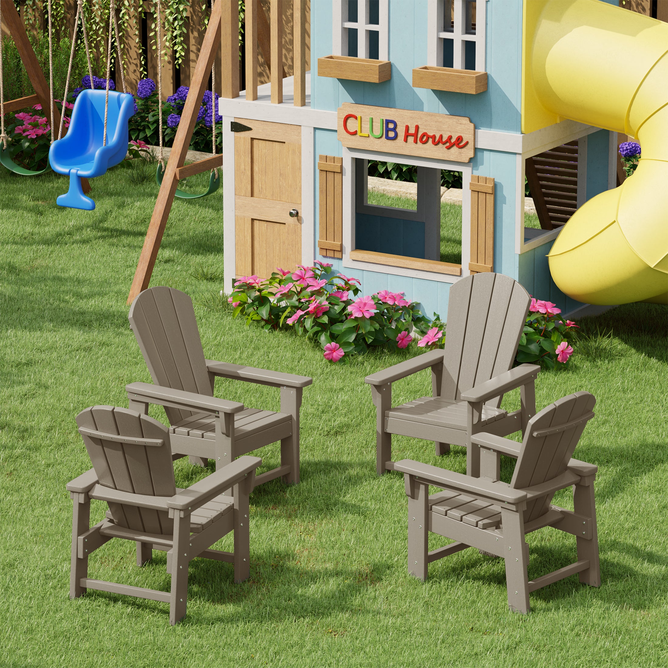 Paradise Kids Outdoor Adirondack Plastic Patio Chair (Set of 4)