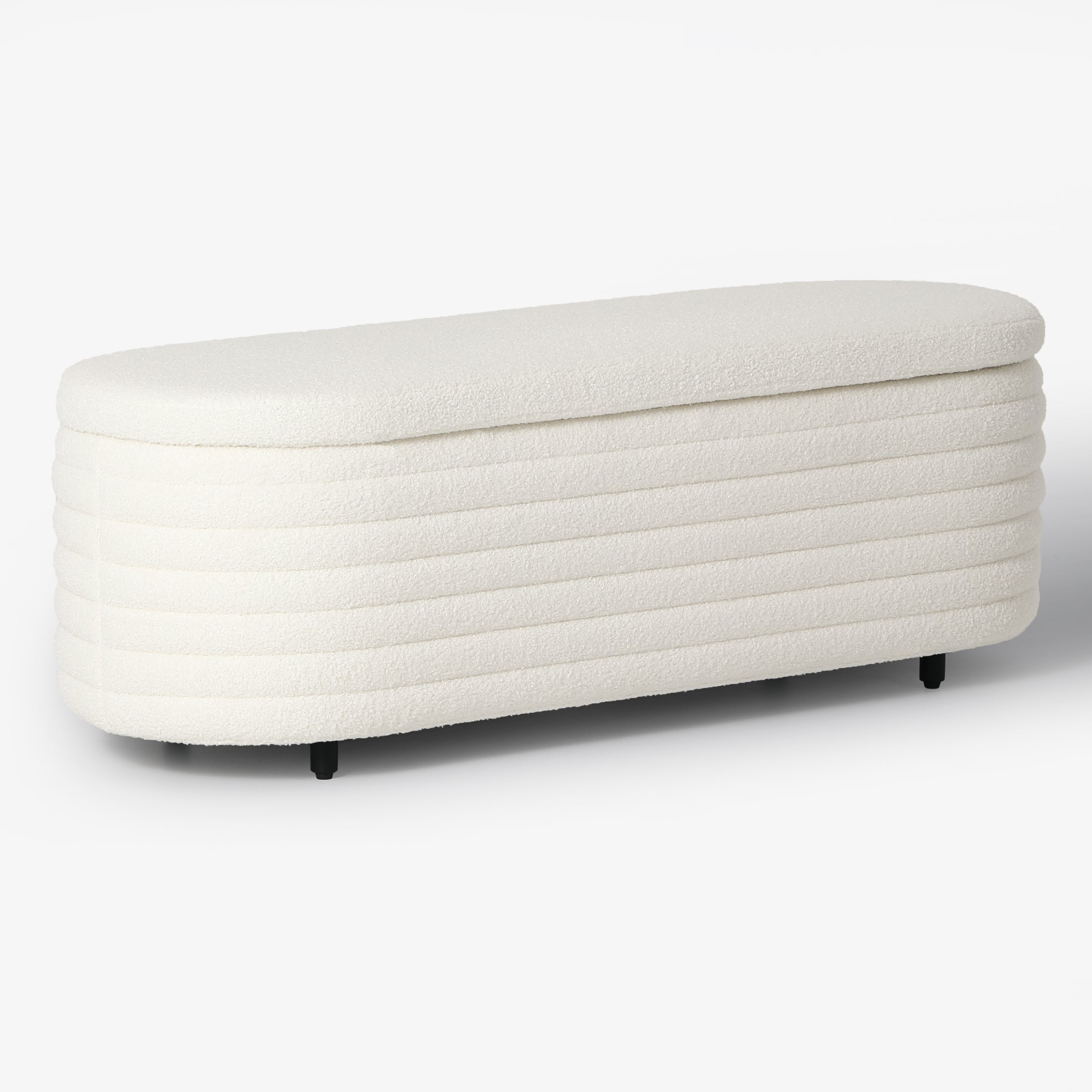 Celine 54" Wide Mid-Century Modern Upholstered Teddy Sherpa Tufted Oval Storage Ottoman Bench