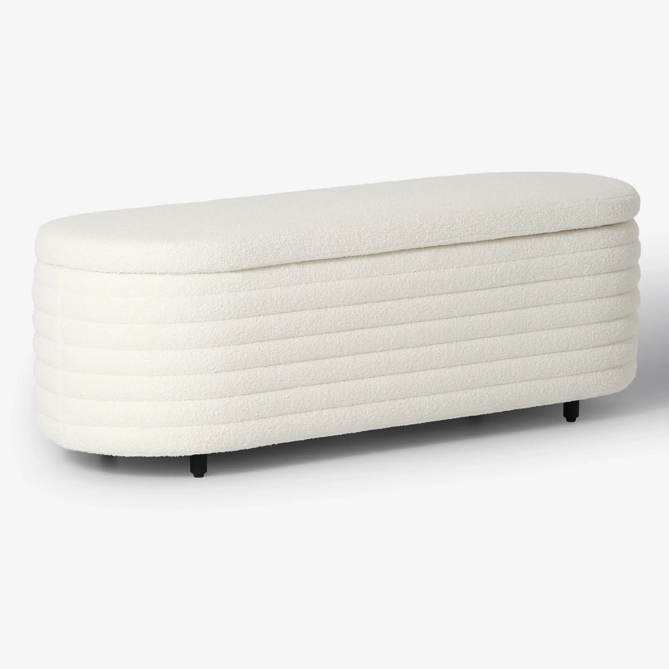 Celine 54" Wide Mid-Century Modern Upholstered Teddy Sherpa Tufted Oval Storage Ottoman Bench