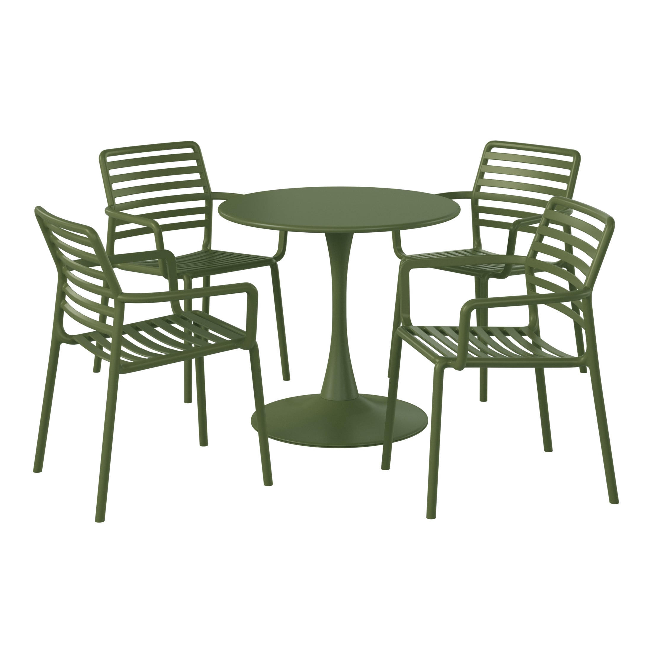 Sunshine 5-Piece Indoor Outdoor Metal Patio Dining Table Set With Stackable Plastic Patio Arm Chairs
