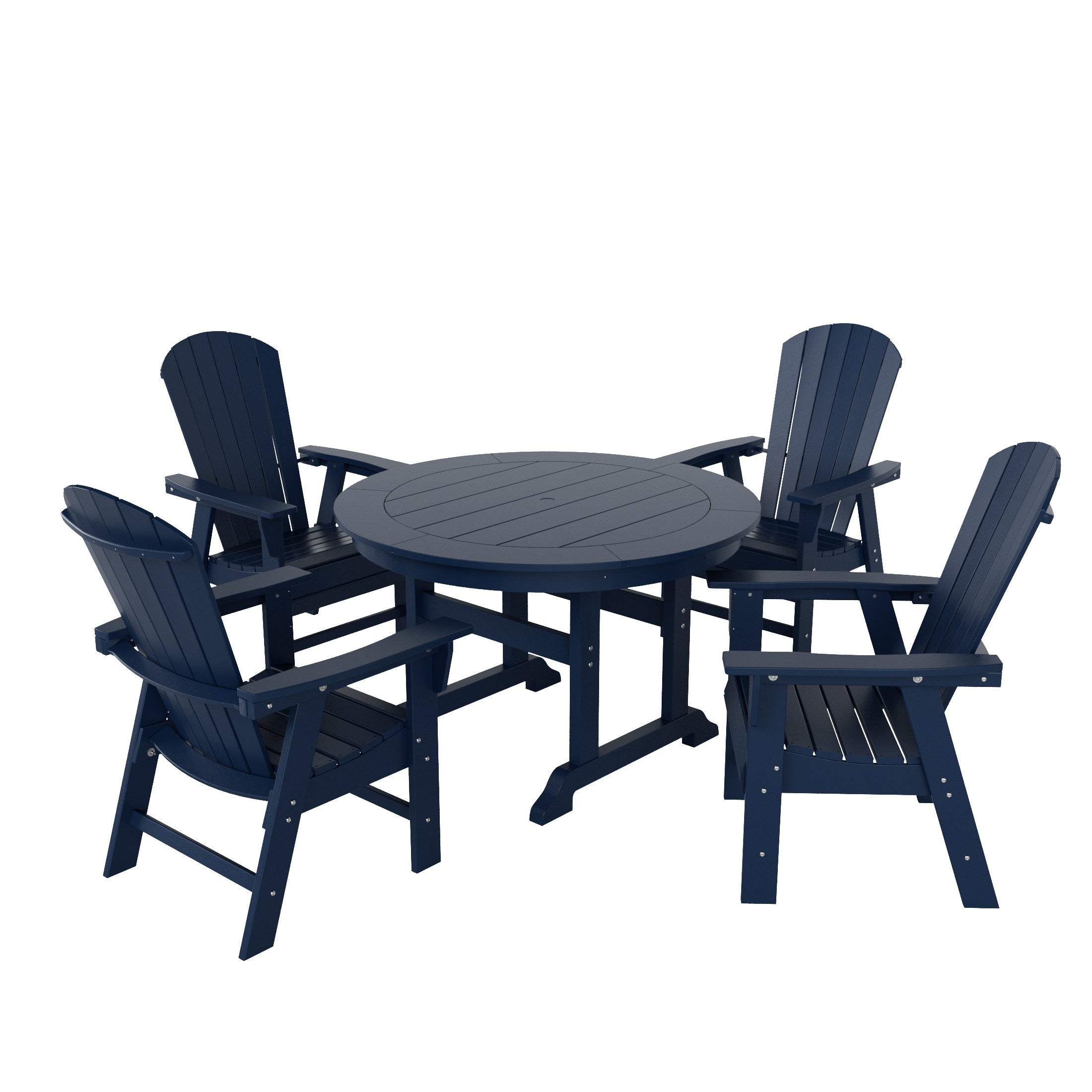Portside 5 Piece Outdoor Patio Dining Round Table and Shell Back Armchair Set