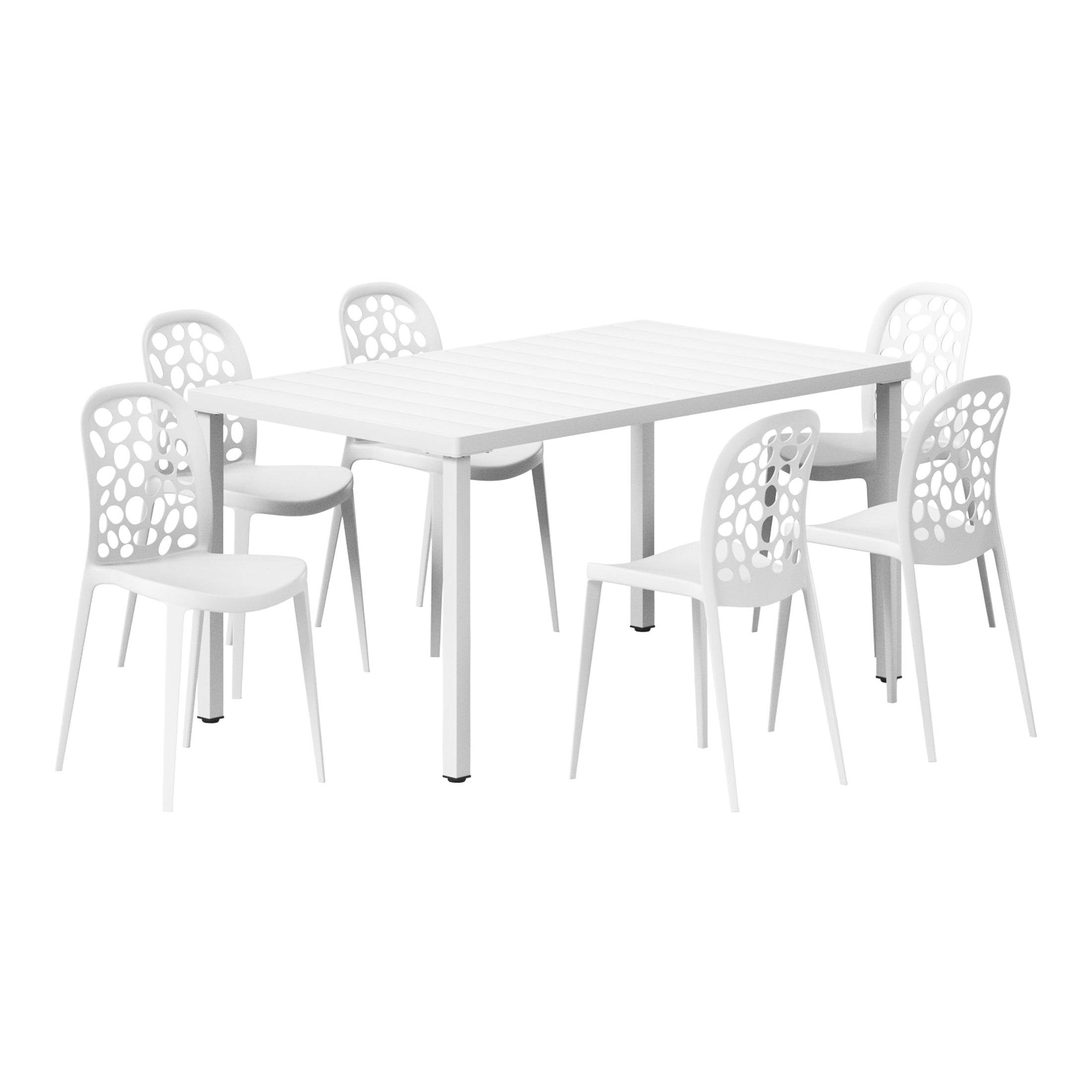 Sunshine 7-Piece Outdoor Metal Rectangle Patio Dining Table Set With Stackable Patio Dining Side Chairs