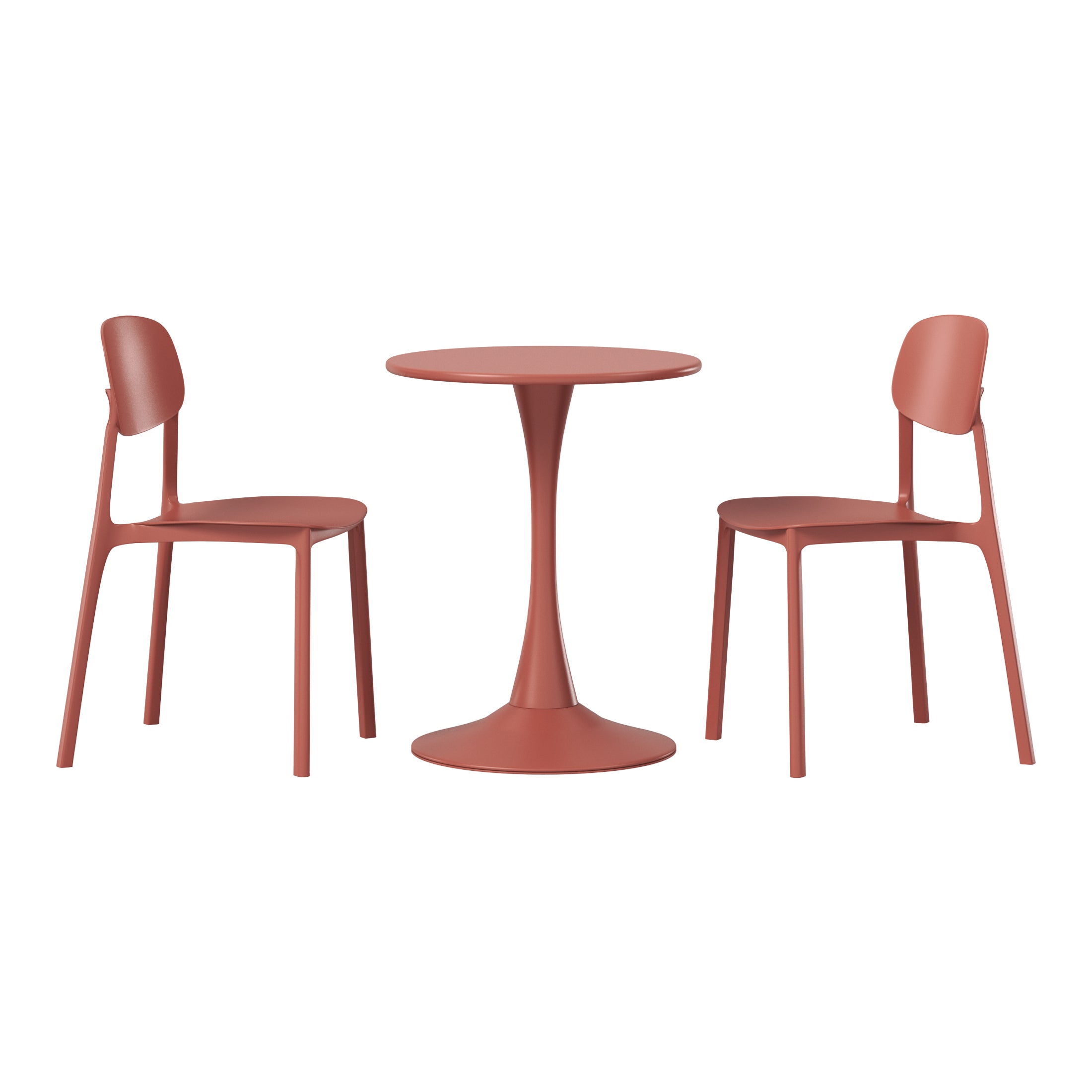 Sunshine 3-Piece Outdoor Round Metal Patio Dining Table Set With Stackable Resin Patio Side Chairs