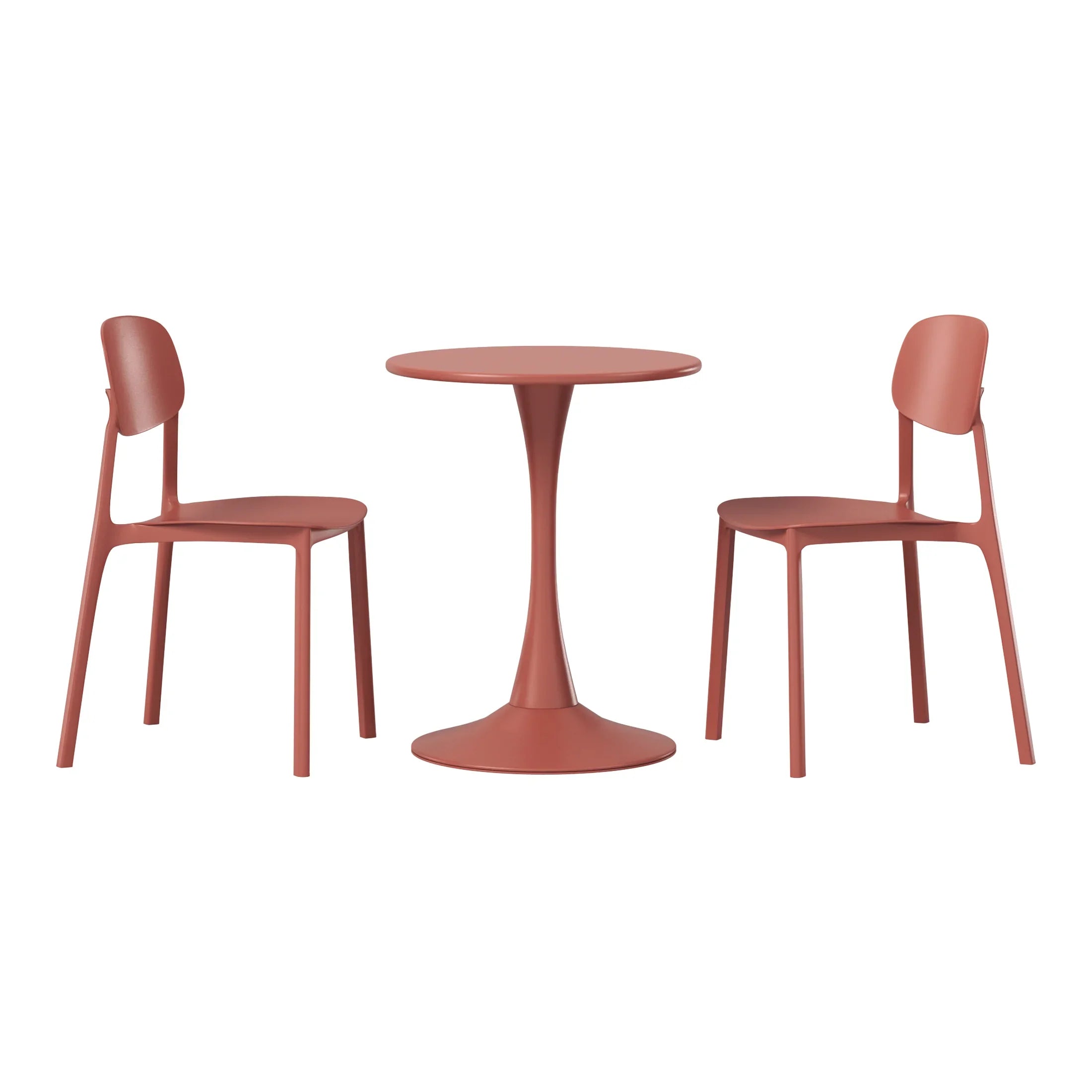 Sunshine 3-Piece Outdoor Round Metal Patio Dining Table Set With Stackable Resin Patio Side Chairs