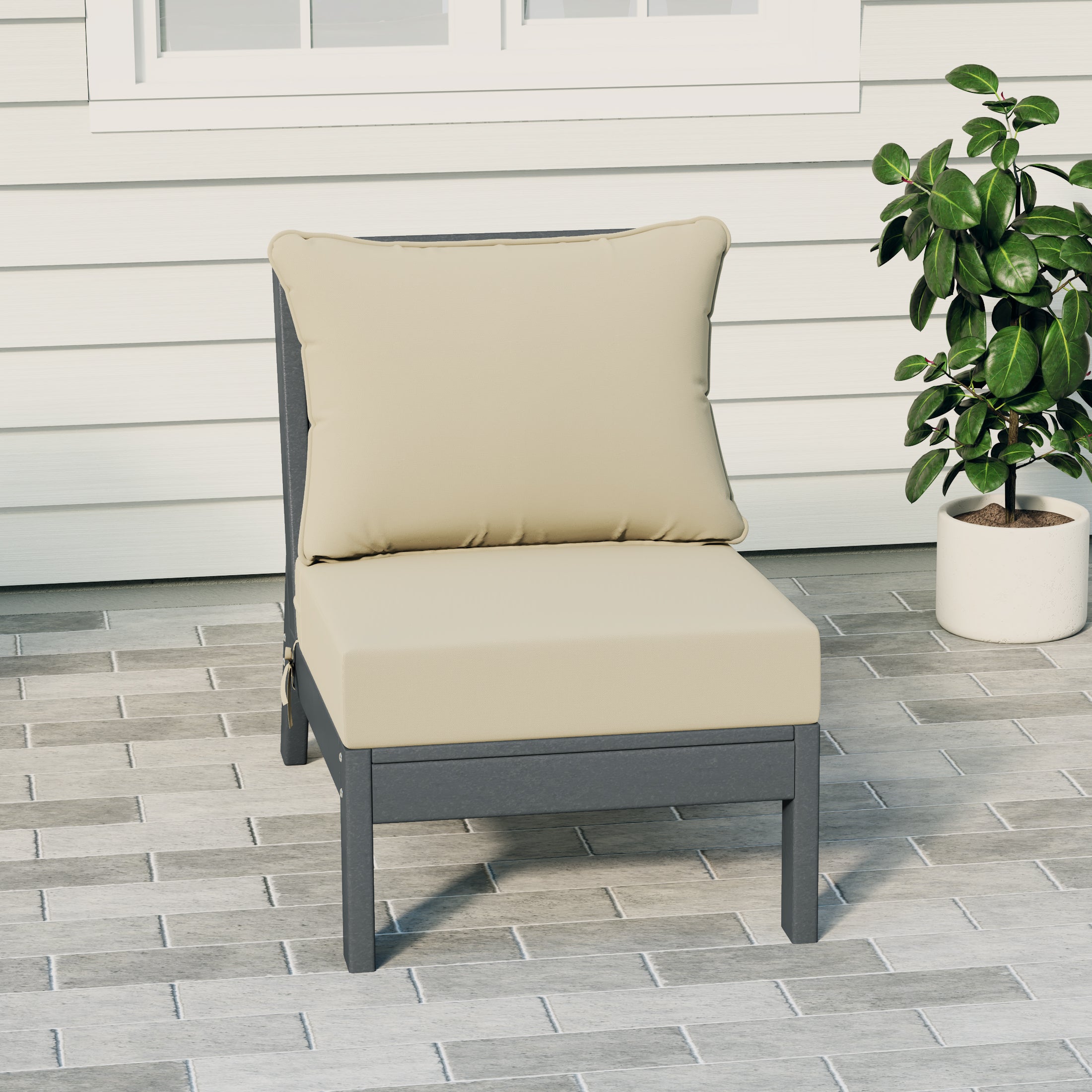 Portsmouth Outdoor HDPE Deep Seating Modular Armless Patio Chair with Patio Cushions