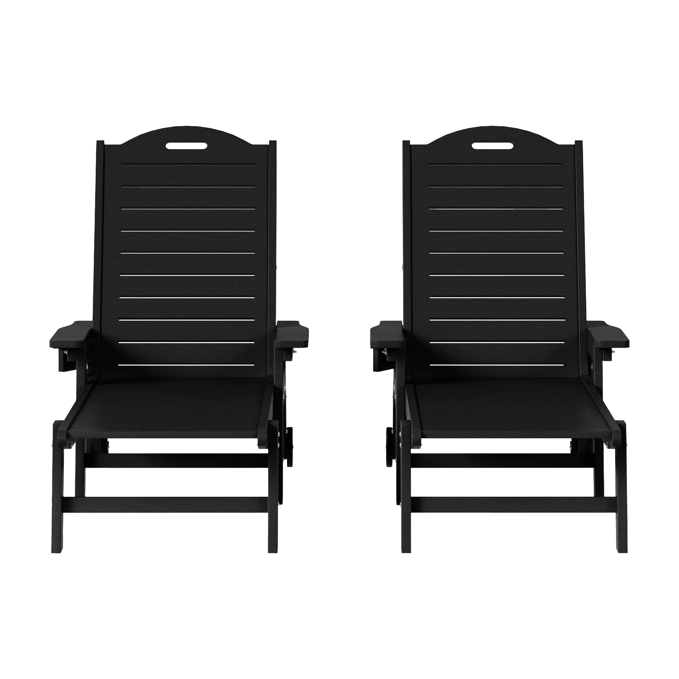 Lago Outdoor HDPE Patio Chaise Lounges With Wheels & Cup Holder (Set of 2)