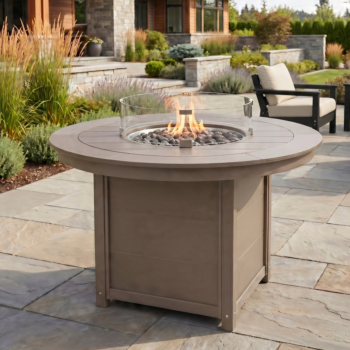 Sol 47" Modern Outdoor Patio Propane Gas Round Fire Pit Table