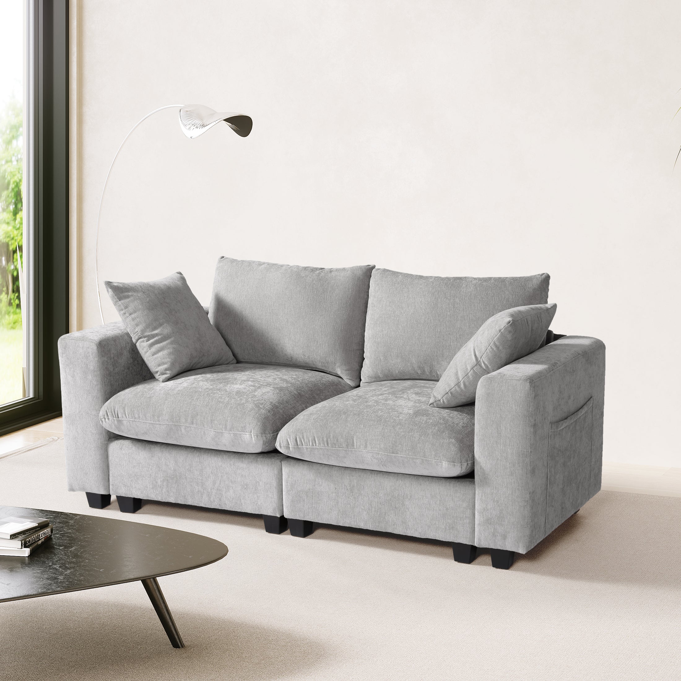 Springfield 70" Modular Chenille Loveseat Sofa With USB/Type-C Ports and Side Pockets