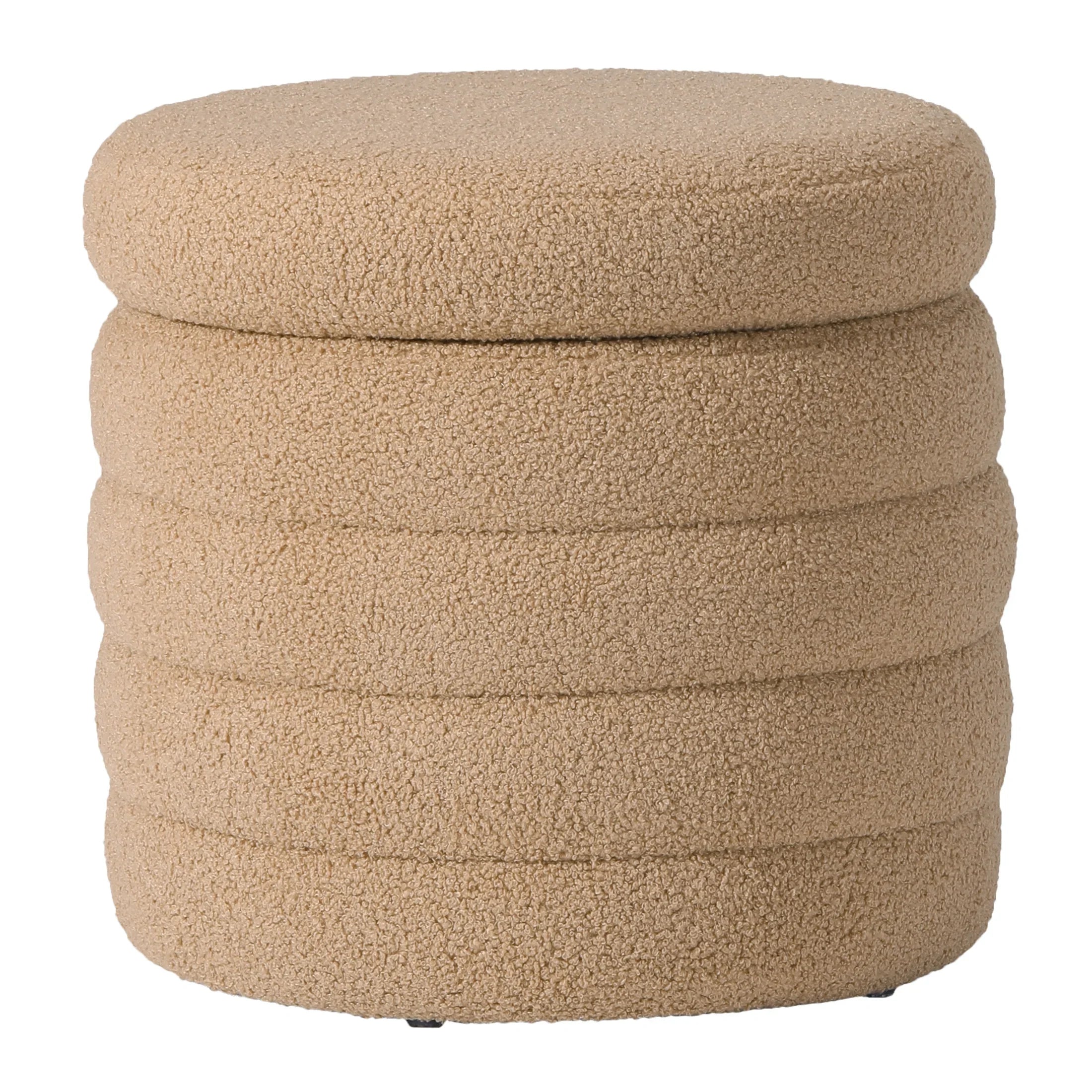 Celine Mid-Century Modern Faux Sherpa Round Storage Ottoman