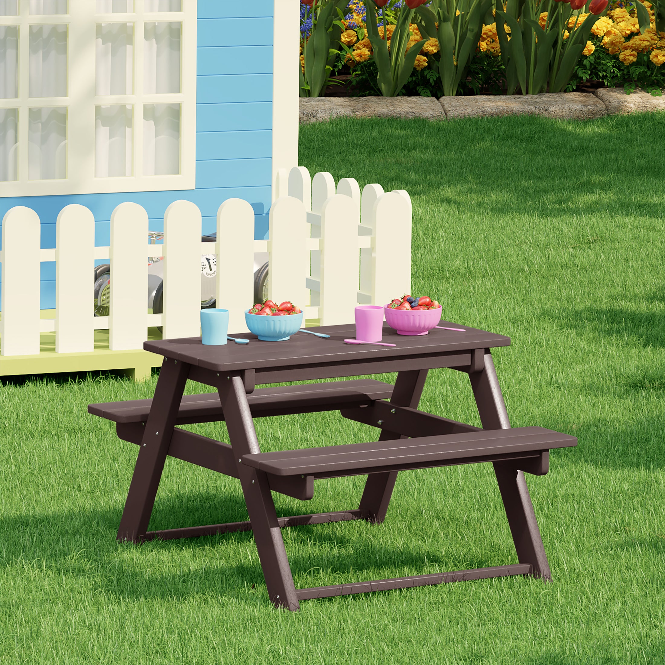 Paradise Outdoor Patio Kids HDPE Plastic Picnic Bench Table