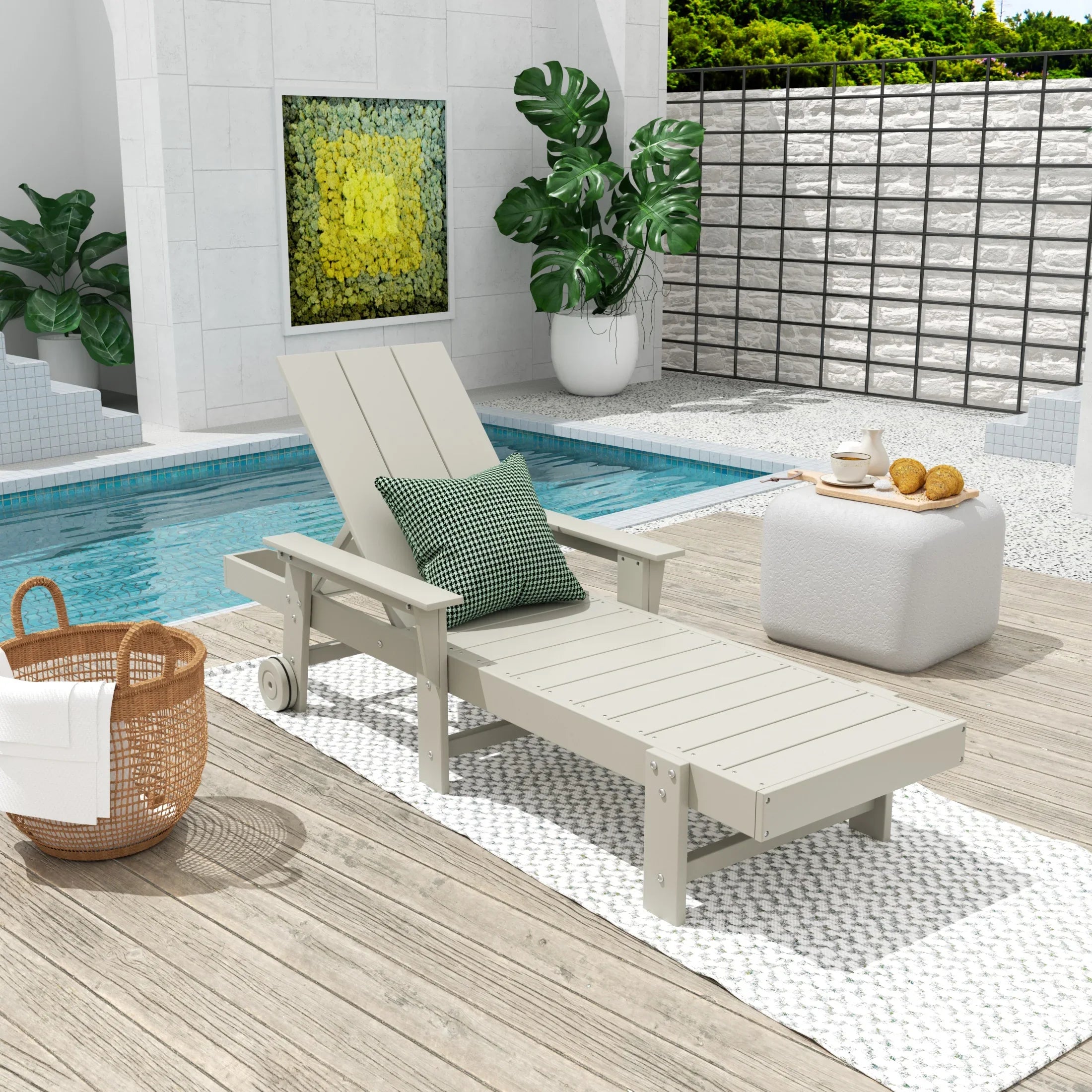 Palms Modern Reclining Chaise Lounge With Arms & Wheels
