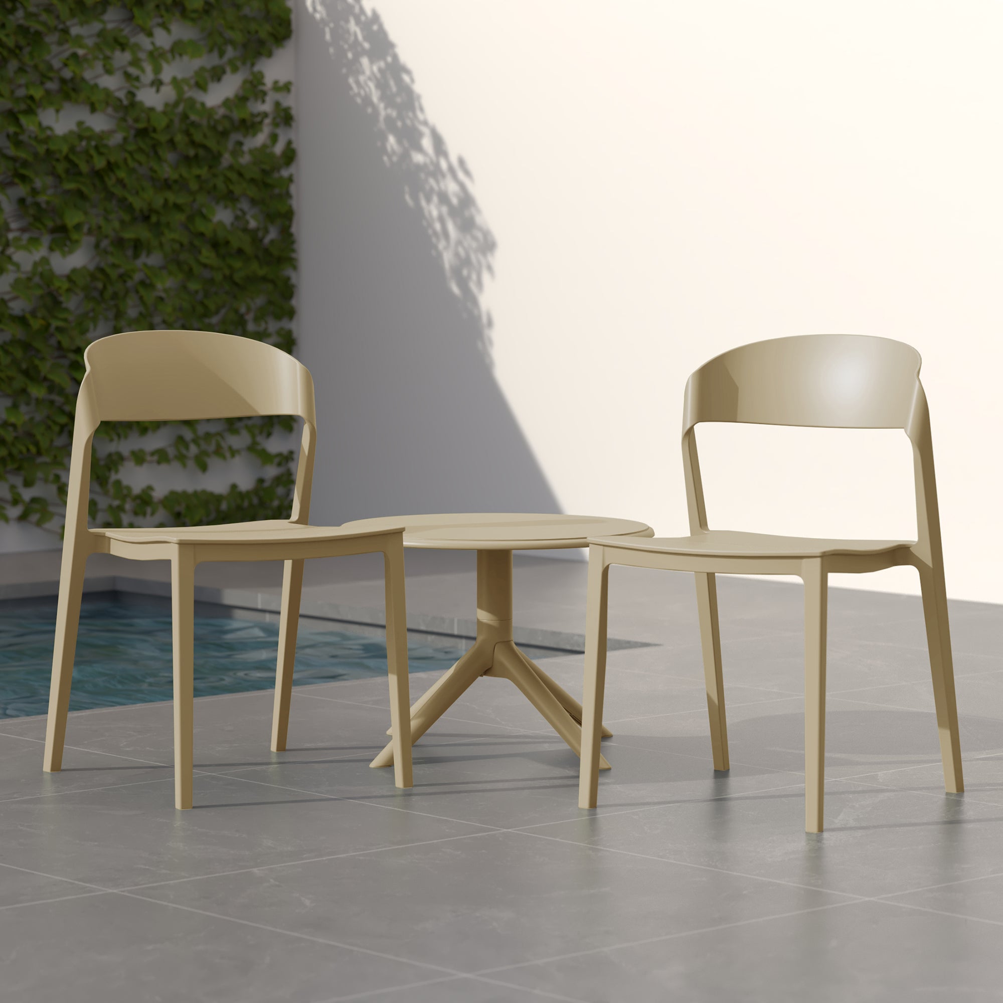 Sunshine Outdoor Modern Stackable Plastic Patio Bistro Dining Side Chairs (Set of 2)