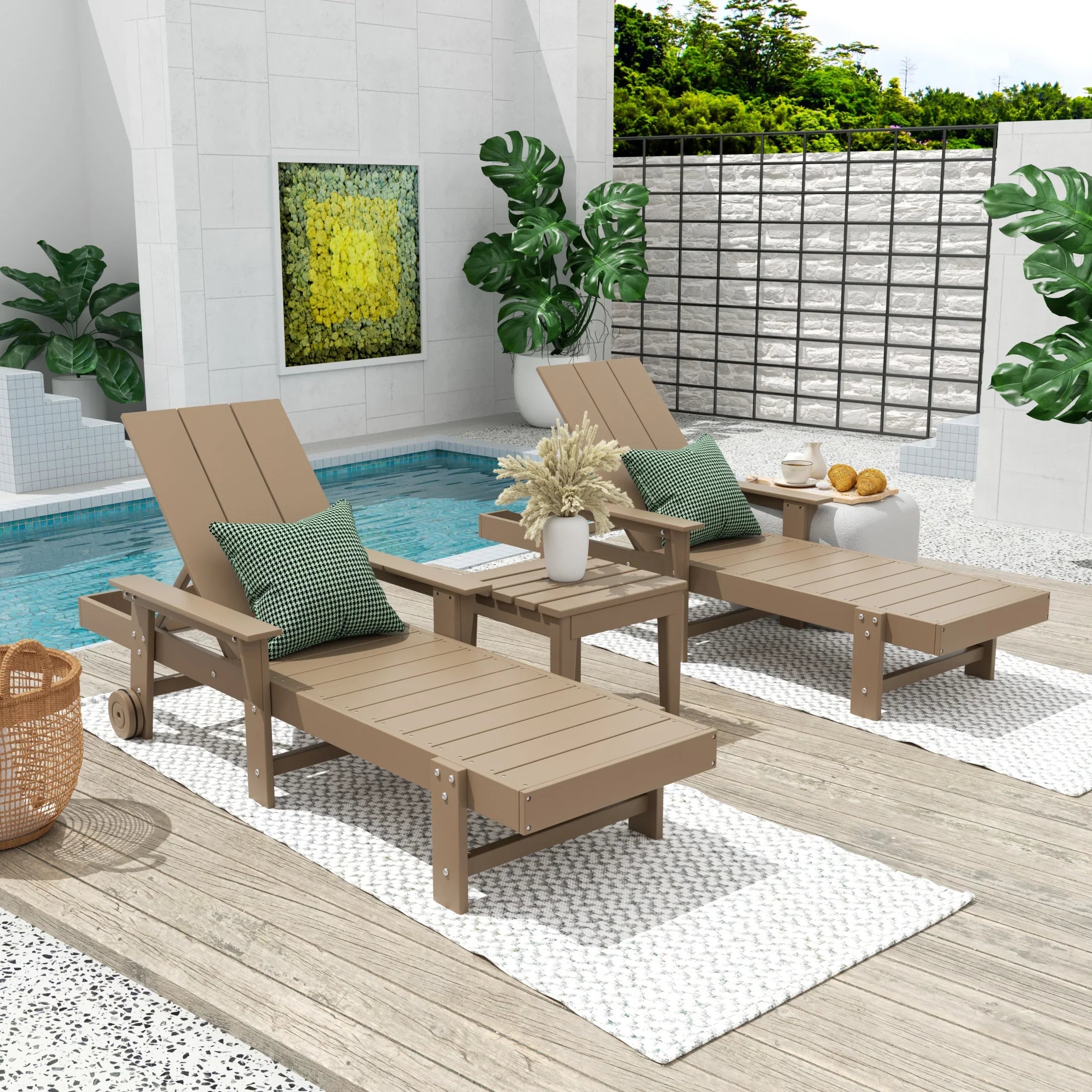 Palms Modern Poly Reclining Chaise Lounge Set with Side Table