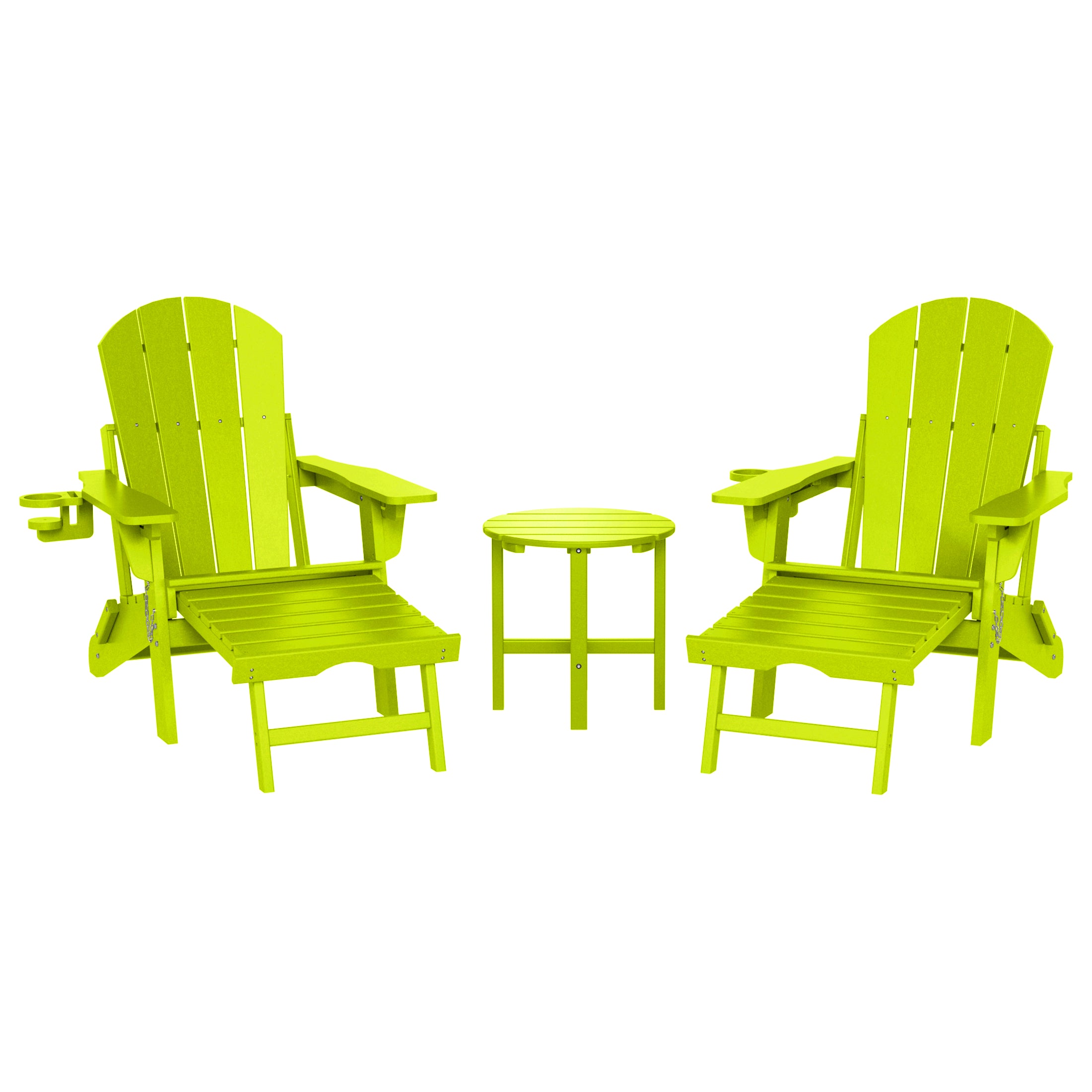 Paradise 3-Piece Outdoor Folding Adjustable Adirondack Chair with Cup Holder & Hideaway Ottoman and 18" Side Table