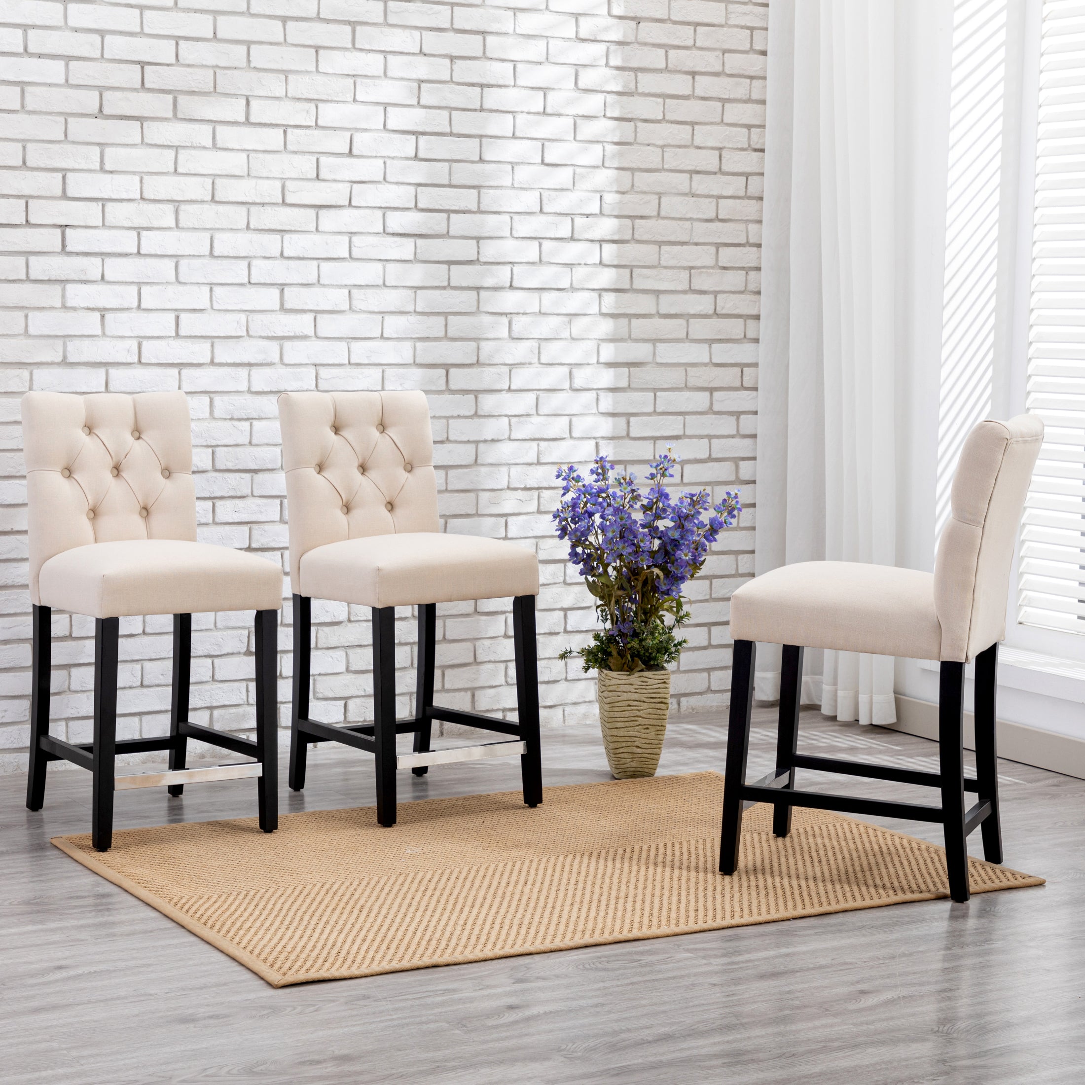 Bellmount 24" Upholstered Wood Counter Stool with Tufted Back (Set of 3)