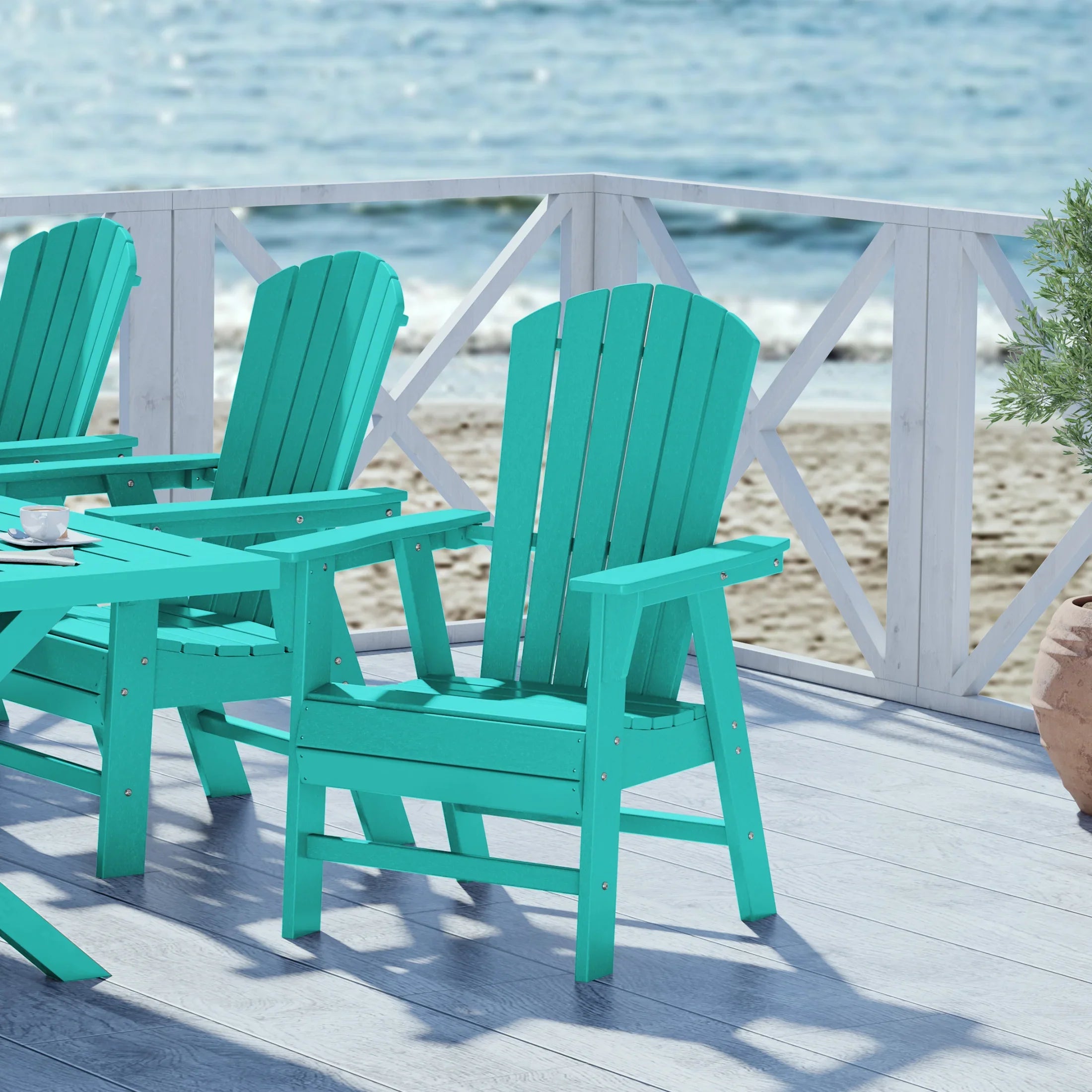 Portside Outdoor Patio Shell-back Adirondack Dining Chair Weather Resistant