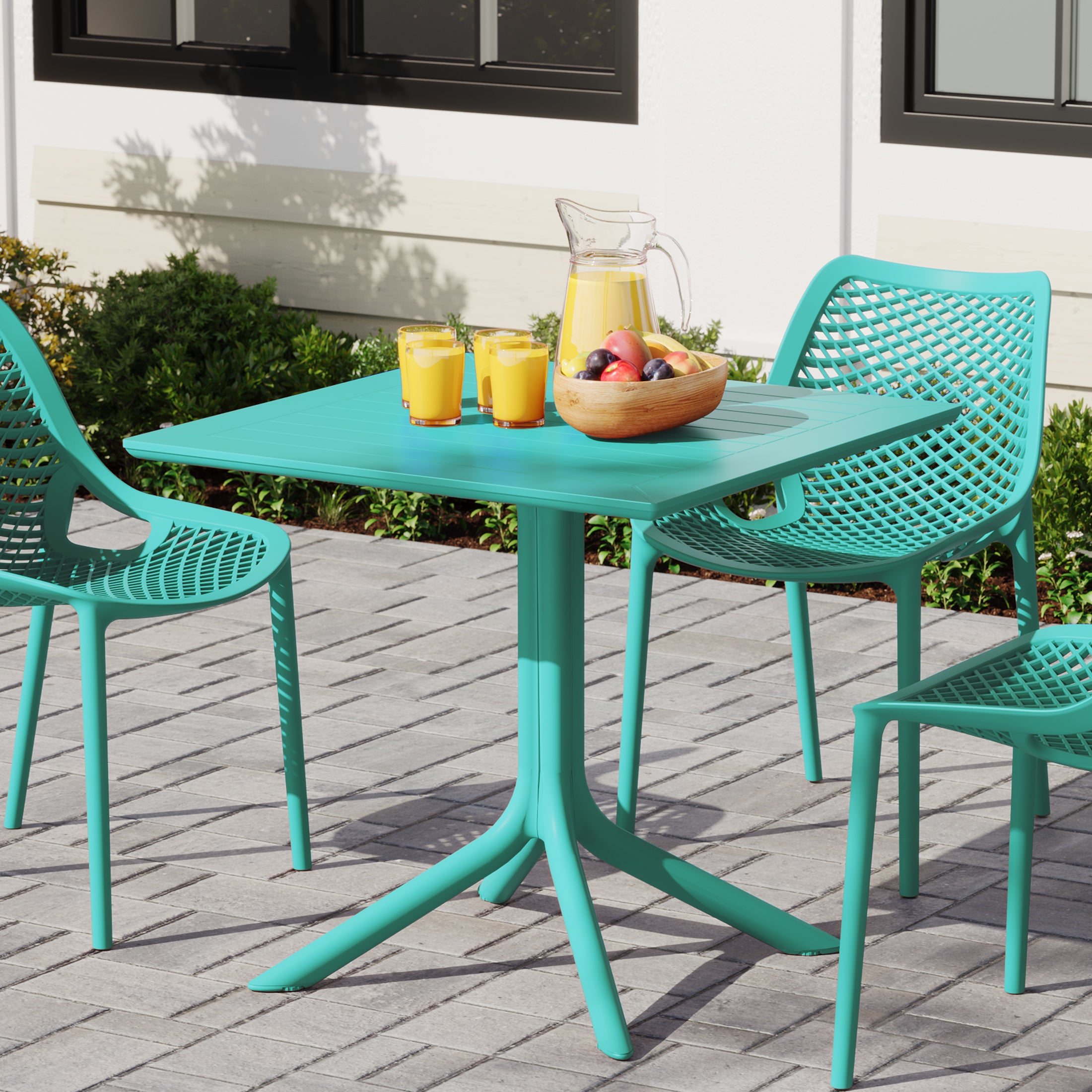 Sunshine 31.5" Square Outdoor Plastic Resin Patio Dining Table for 4