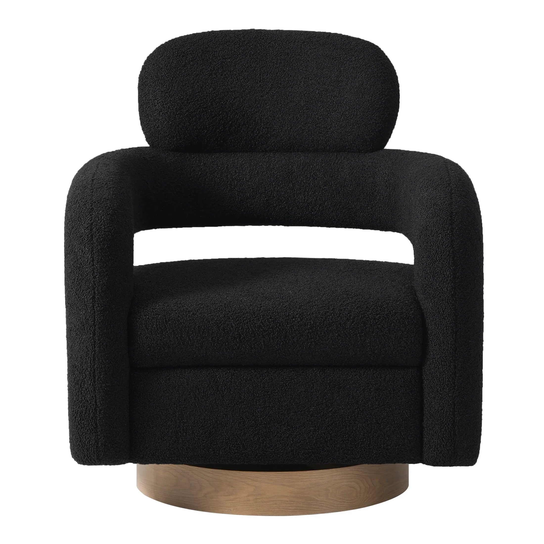 Celine Mid-Century Modern Sherpa Swivel Barrel Accent Chair With Storage Ottoman