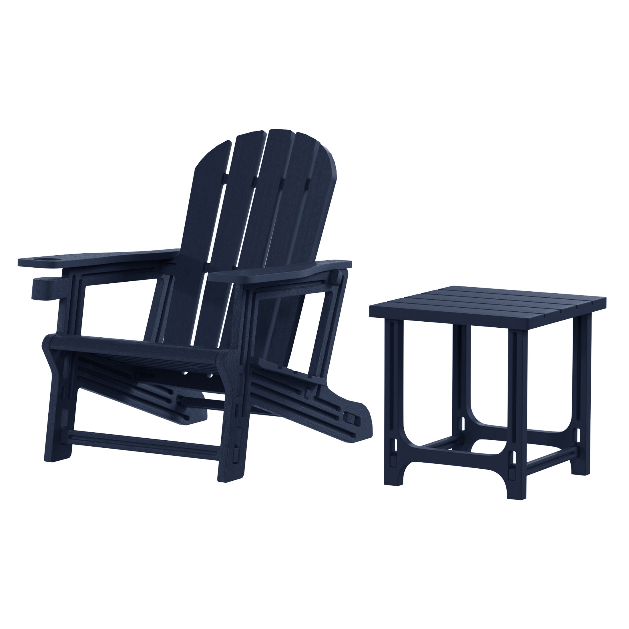 Cayman 2-Piece HDPE Plastic Adirondack Patio Chair With 18" Side Table Set