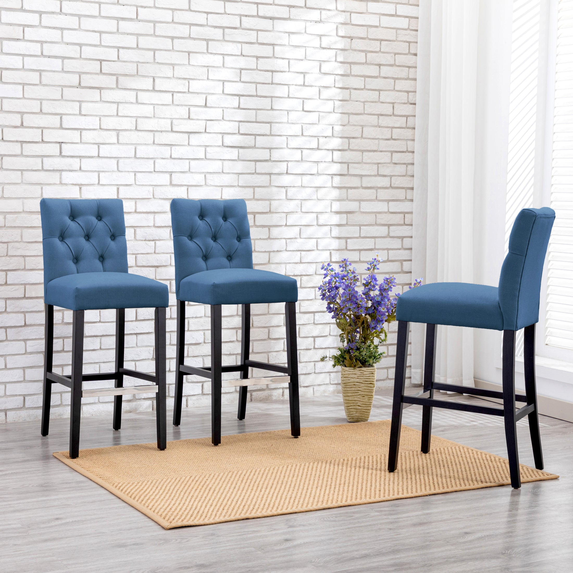Bellmount 29" Upholstered Wood Bar Stool with Tufted Back (Set of 3)
