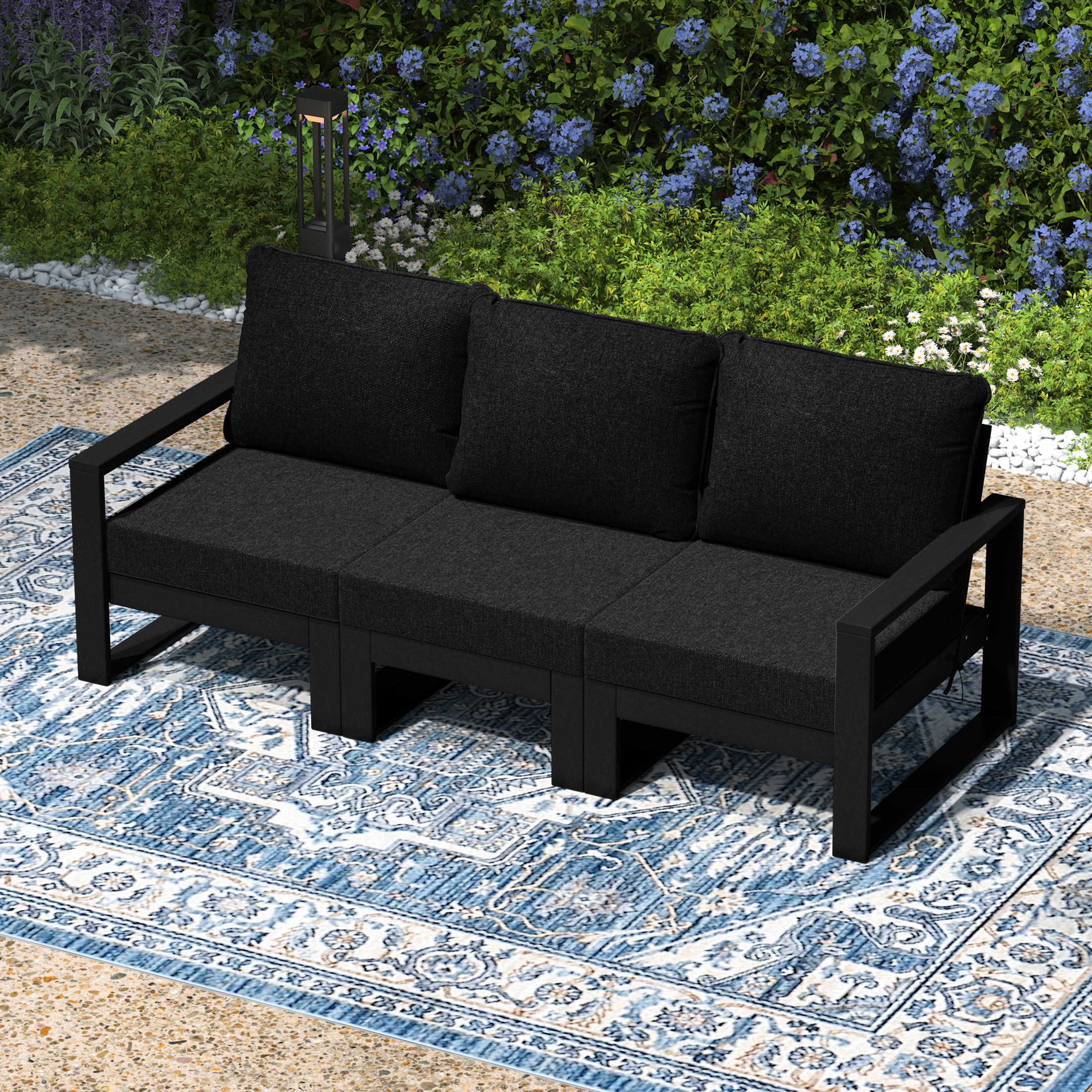 Rockaway Outdoor HDPE All-Weather Modern Deep Seating Patio Sofa with Waterproof Cushions