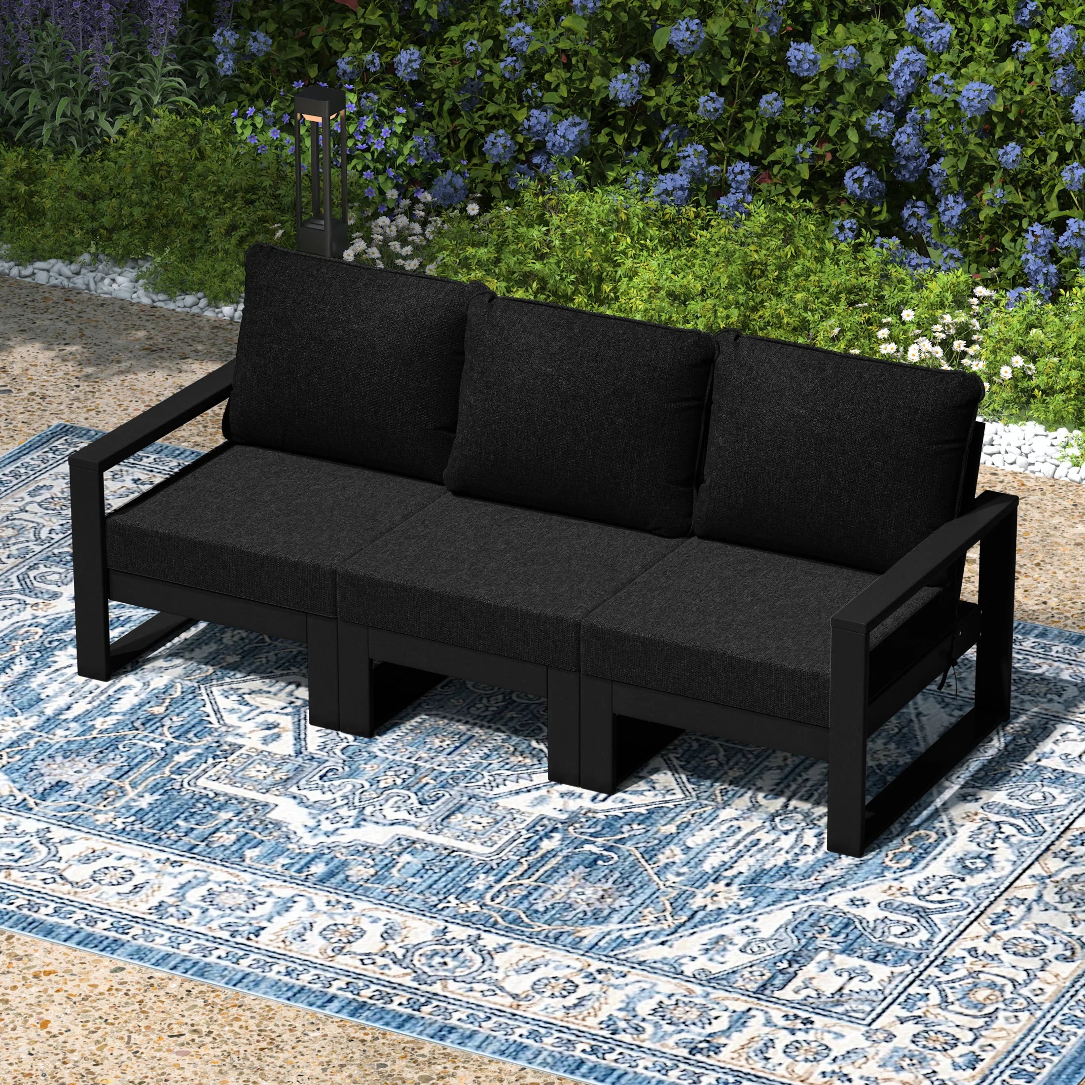 Rockaway Outdoor HDPE All-Weather Modern Deep Seating Patio Sofa with Waterproof Cushions