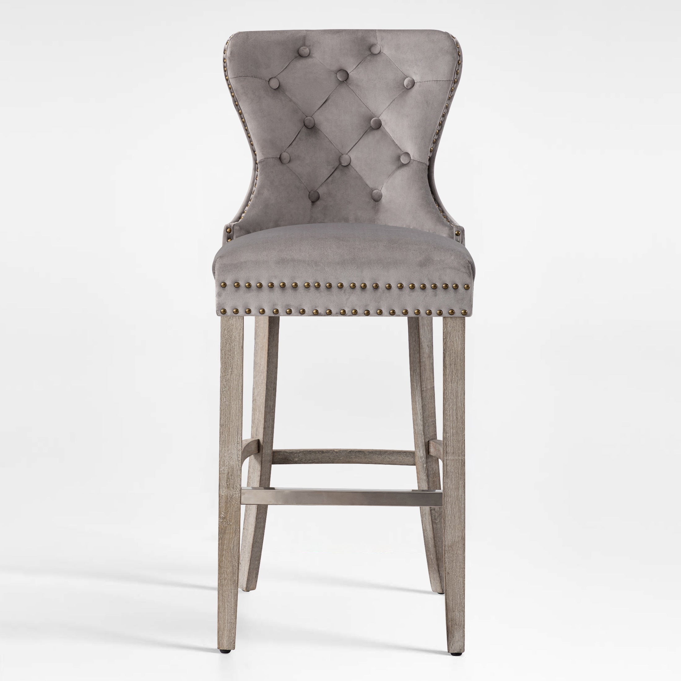 Hank 29" Tufted Velvet Bar Stool, Antique Gray