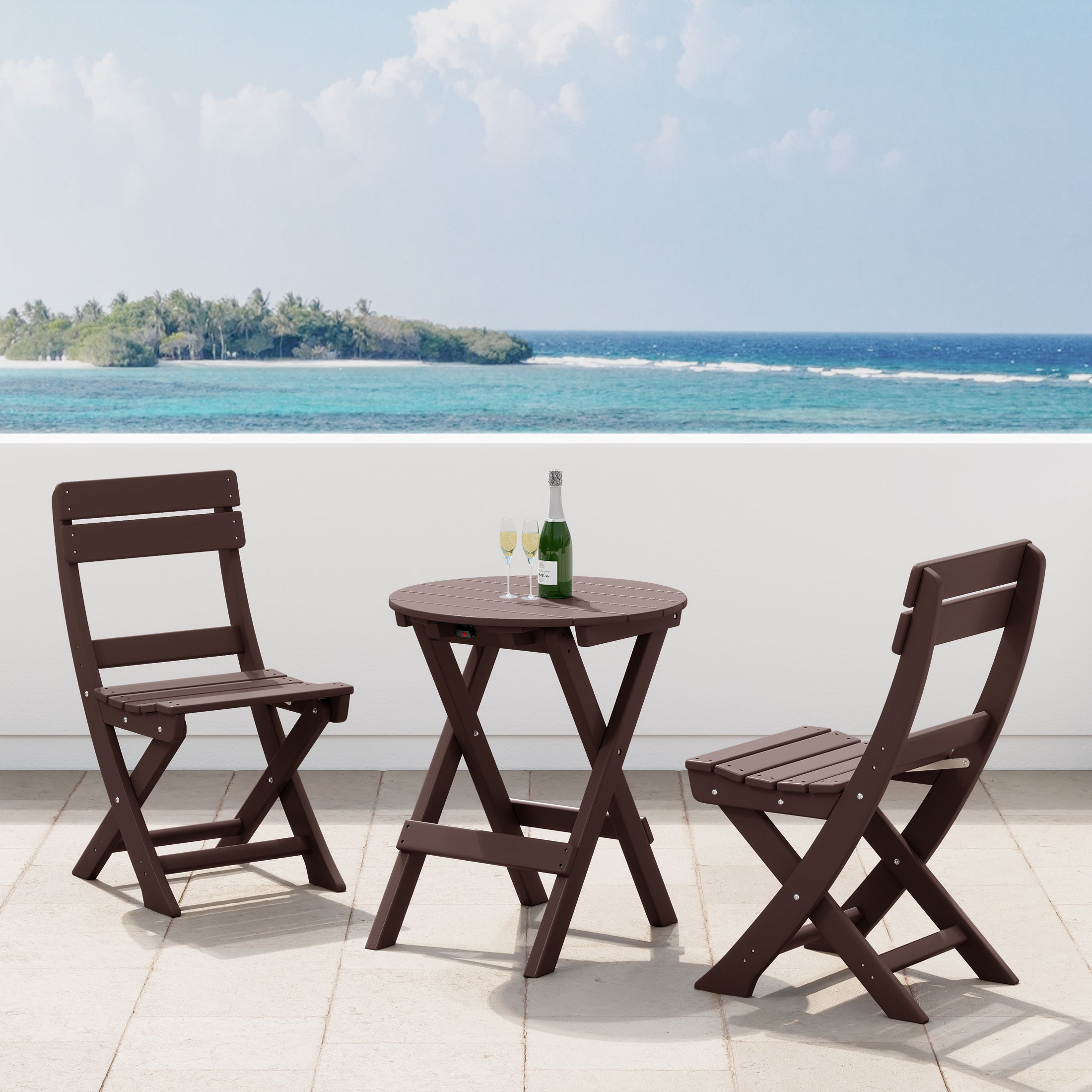 Paradise 3-Piece Outdoor HDPE Folding Patio Bistro Table and Chairs