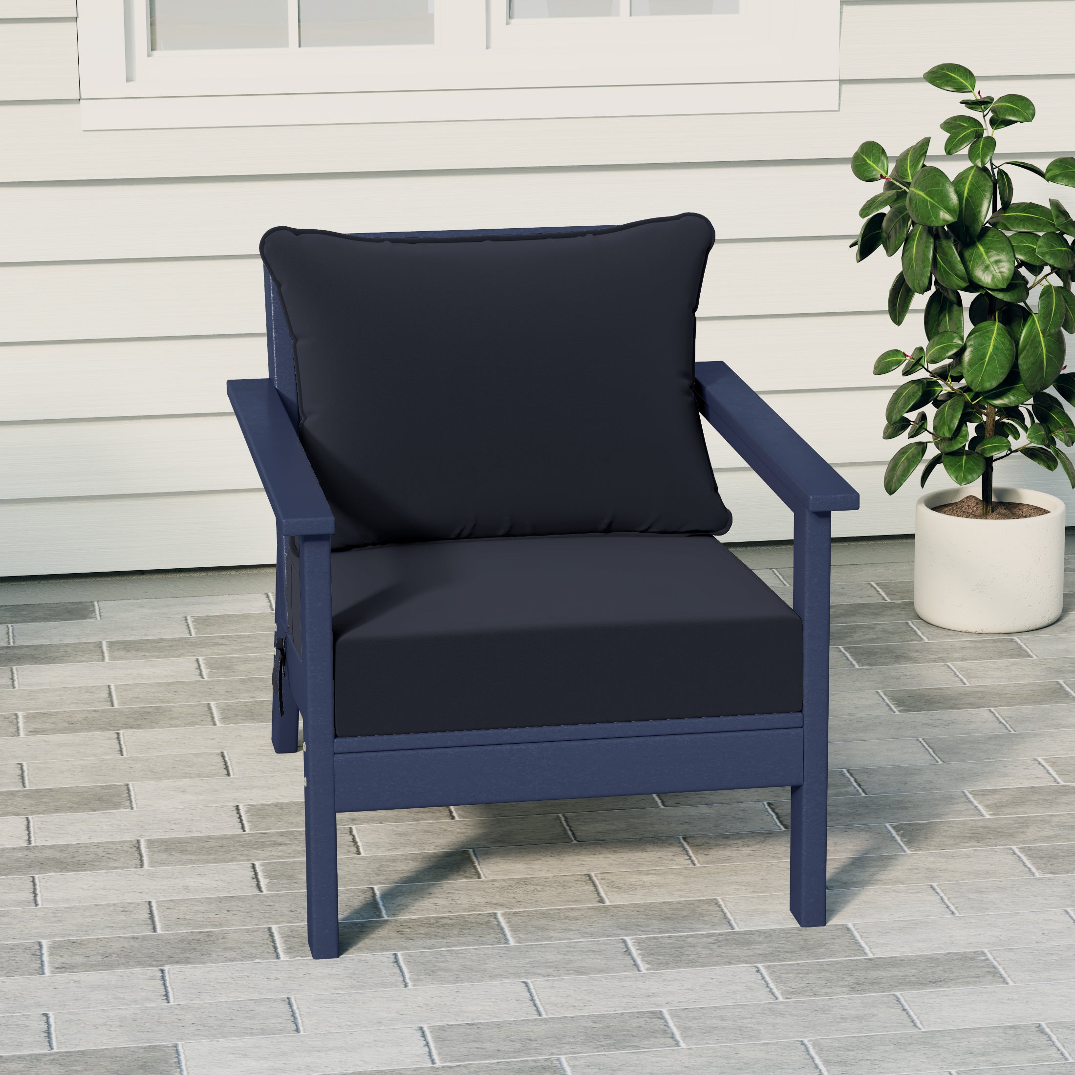 Portsmouth Outdoor Modern HDPE Patio Club Chair with Deep Seat Cushions