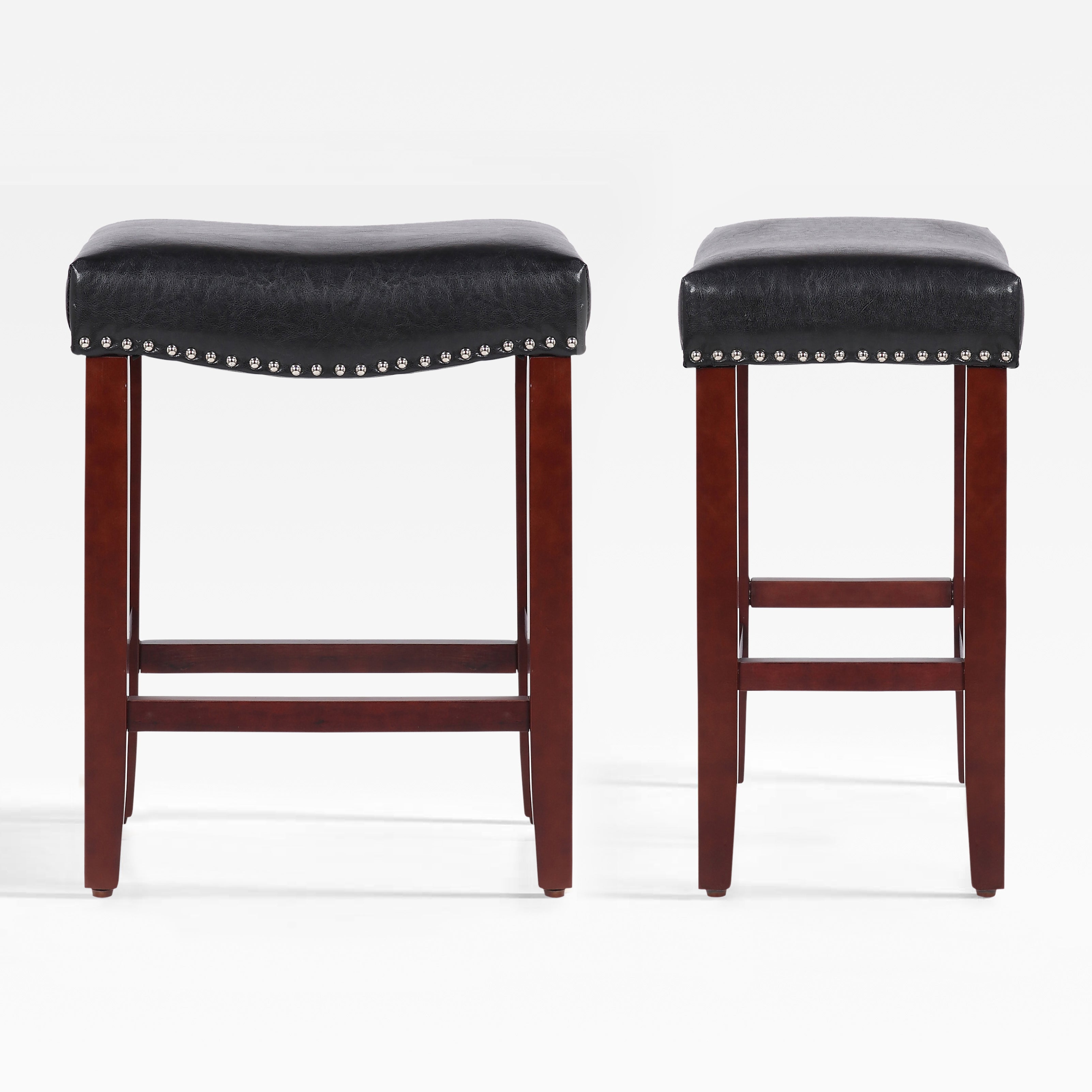 Bulmon 24" upholstered nail head bar counter stools with Cherry Red color legs (2 piece set)