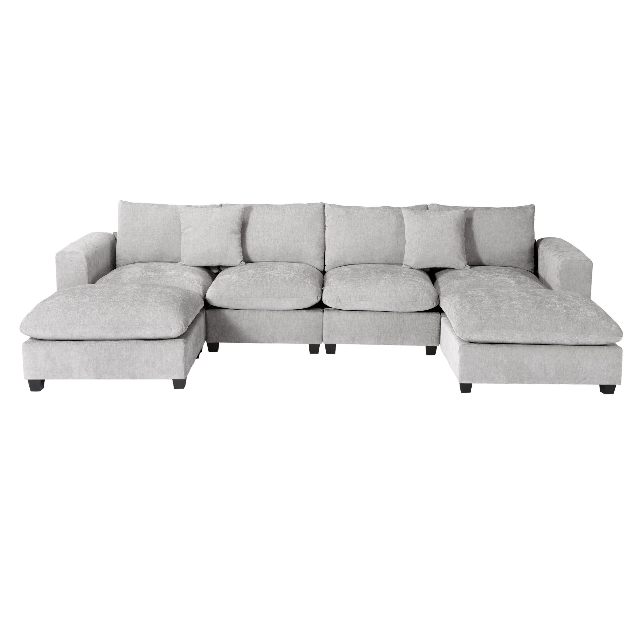 Springfield 128" Chenille Modular U-Shaped Sectional Couch and Chaise With USB/Type-C Ports and Side Pockets