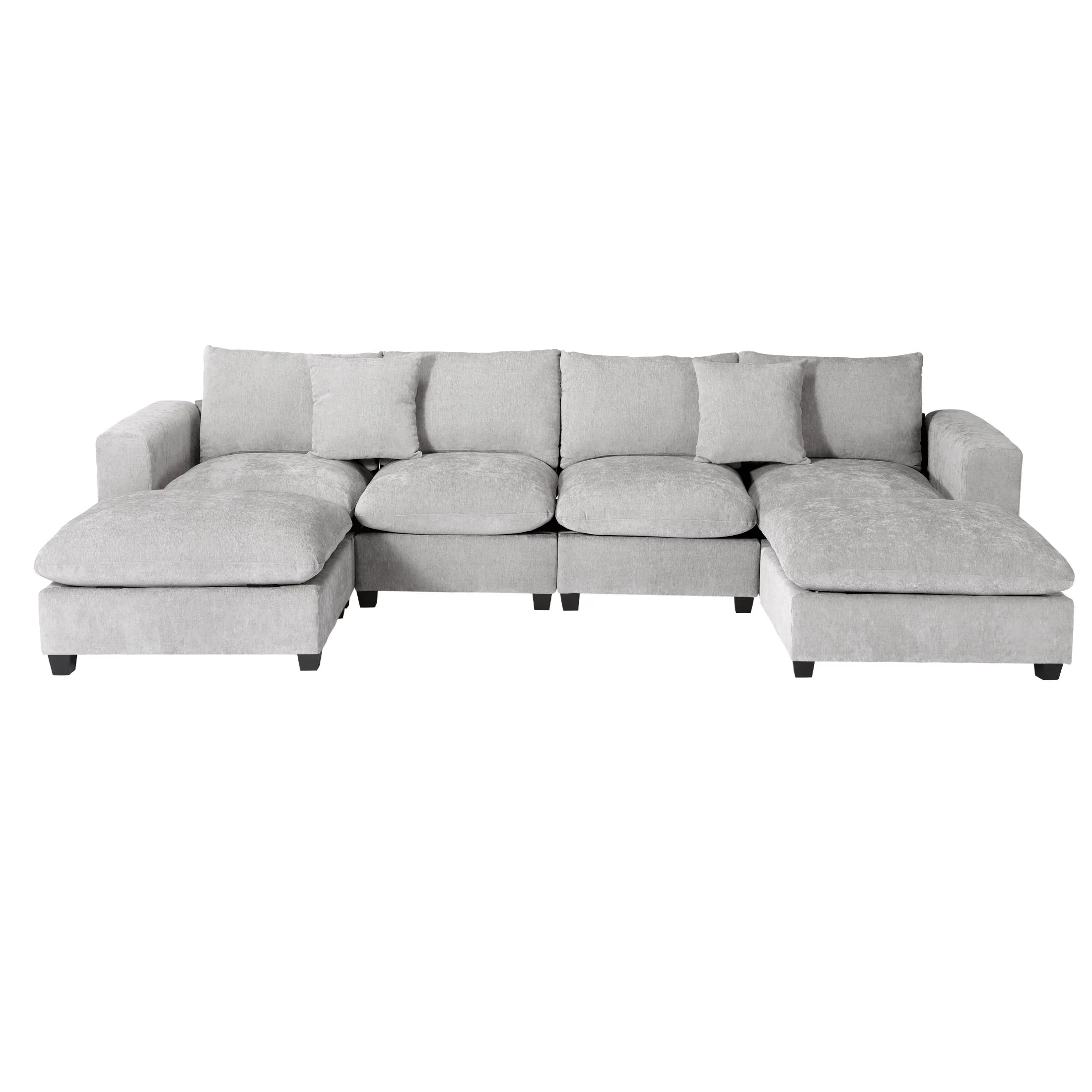 Springfield 128" Chenille Modular U-Shaped Sectional Couch and Chaise With USB/Type-C Ports and Side Pockets