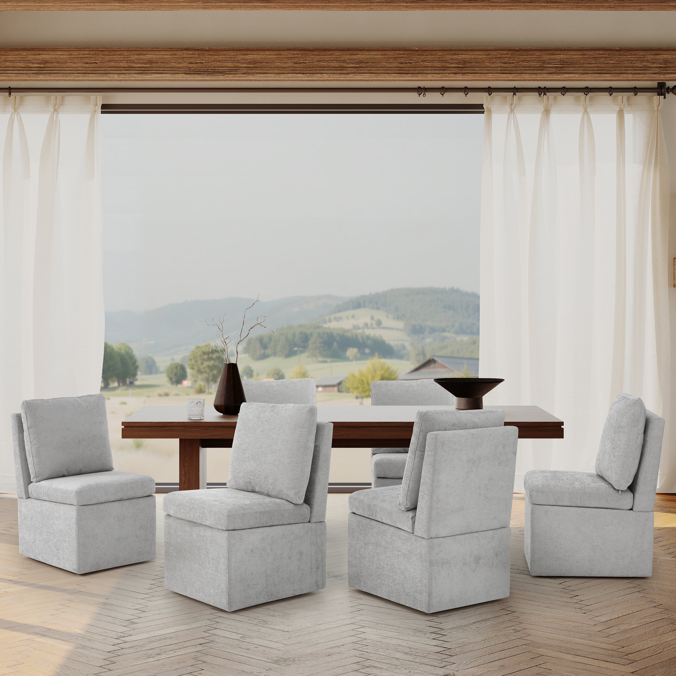 Danburry Modern Upholstered Chenille Armless Dining Chairs With Casters (Set of 6)