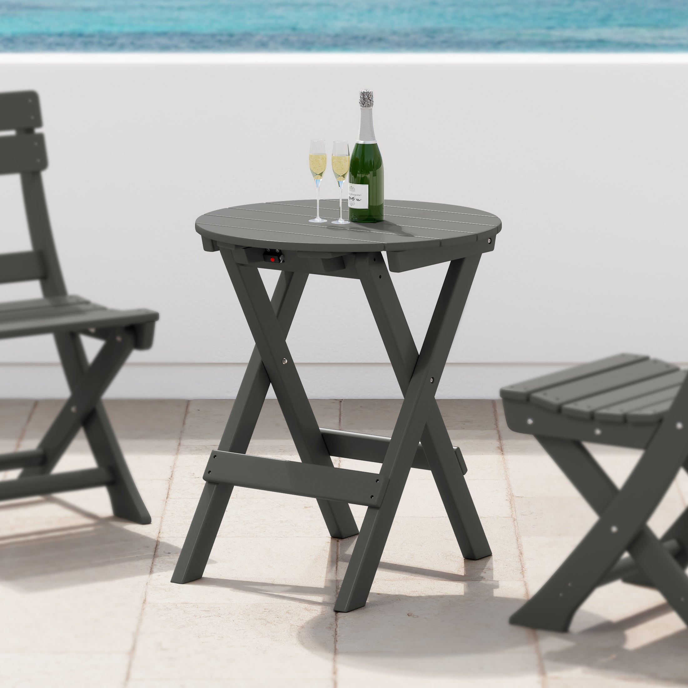 Paradise HDPE Outdoor 24.5 Inch Round Portable Folding Patio Dining Table