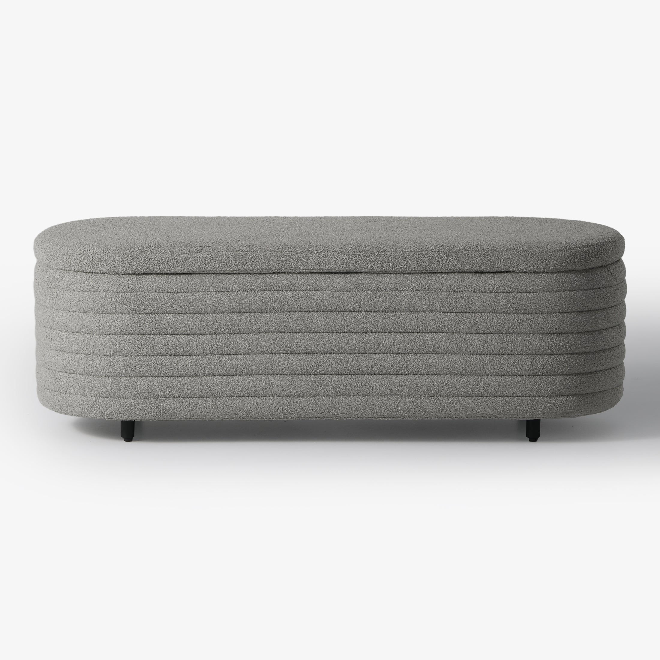 Celine 54" Wide Mid-Century Modern Upholstered Teddy Sherpa Tufted Oval Storage Ottoman Bench
