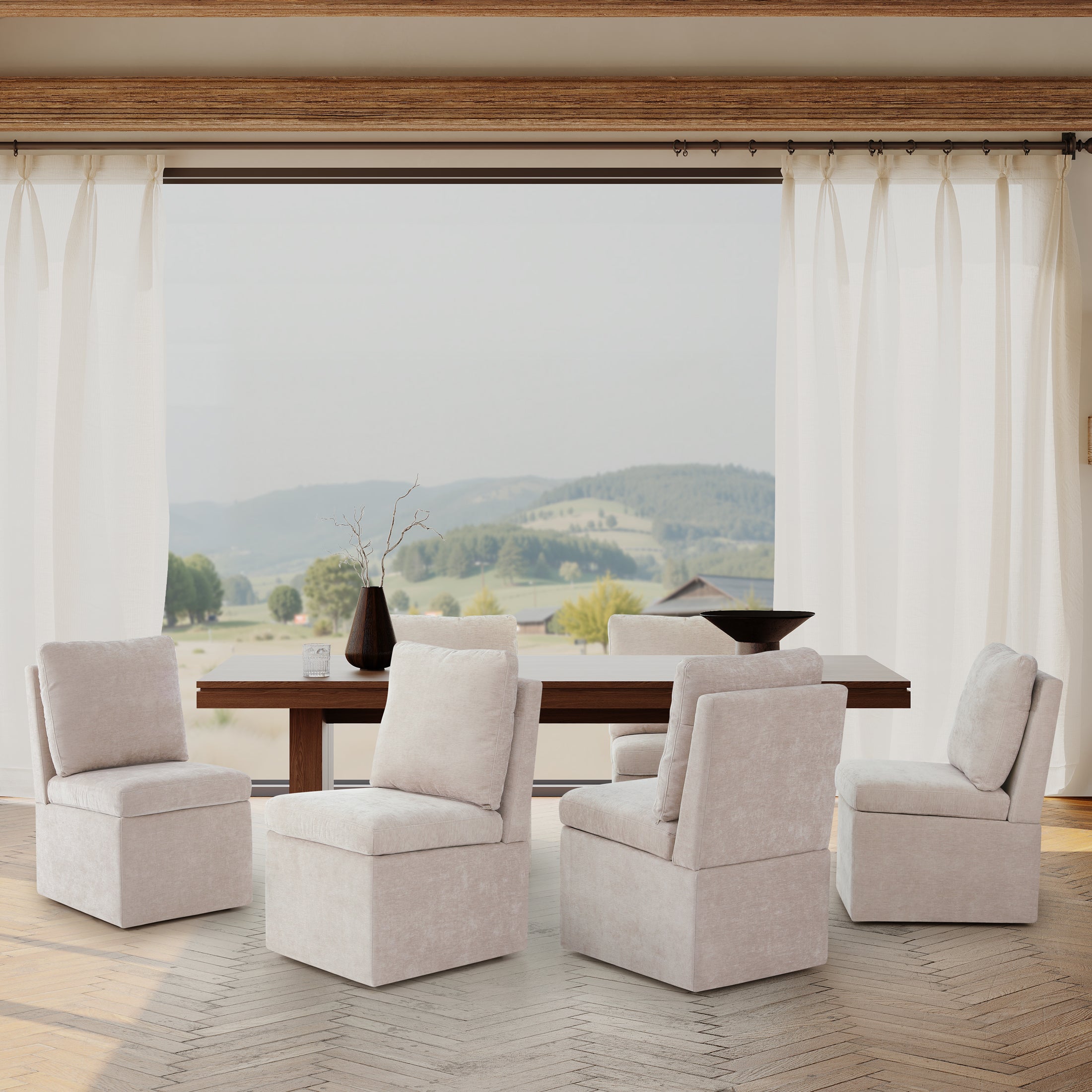 Danburry Modern Upholstered Chenille Armless Dining Chairs With Casters (Set of 6)