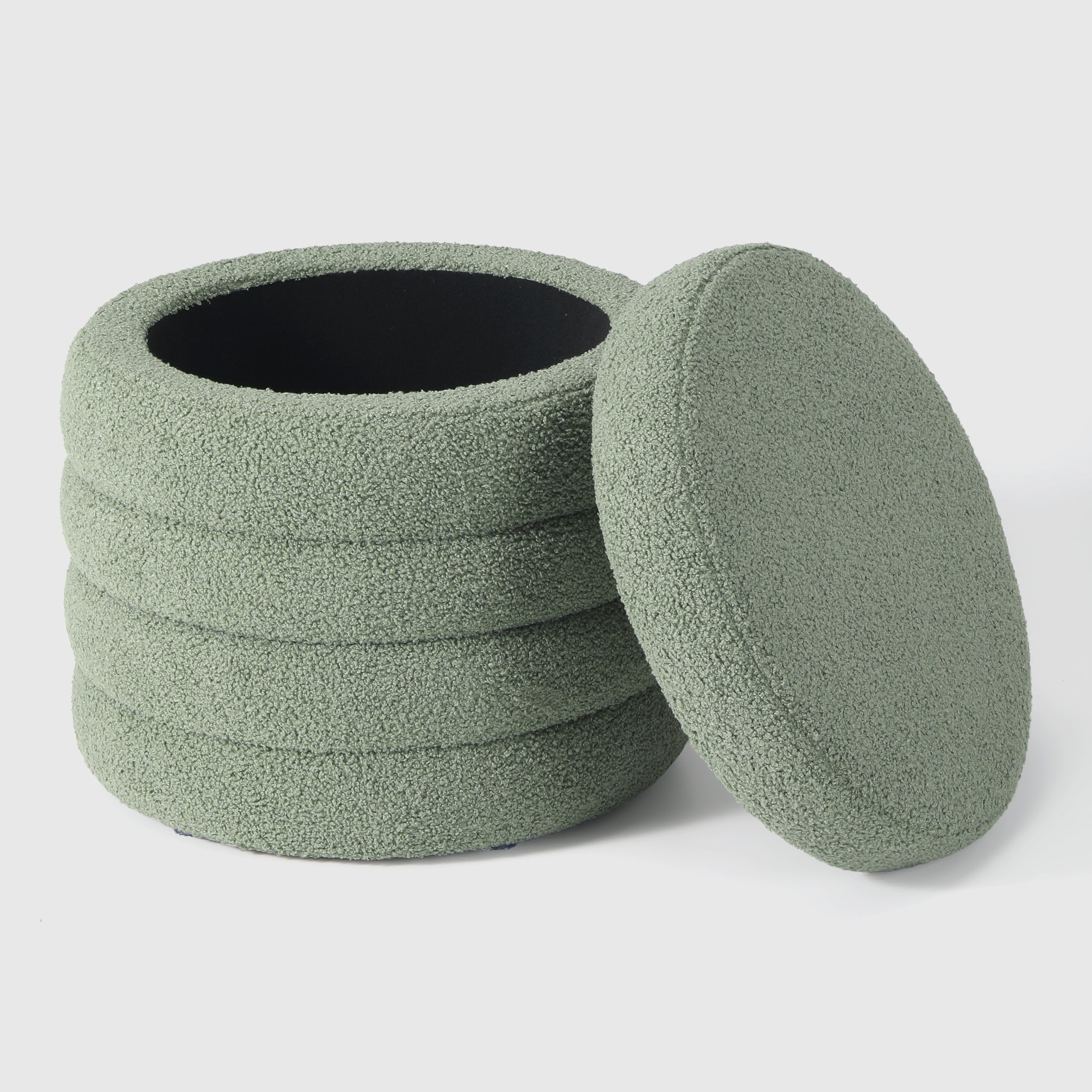 Celine Mid-Century Modern Faux Sherpa Round Storage Ottoman