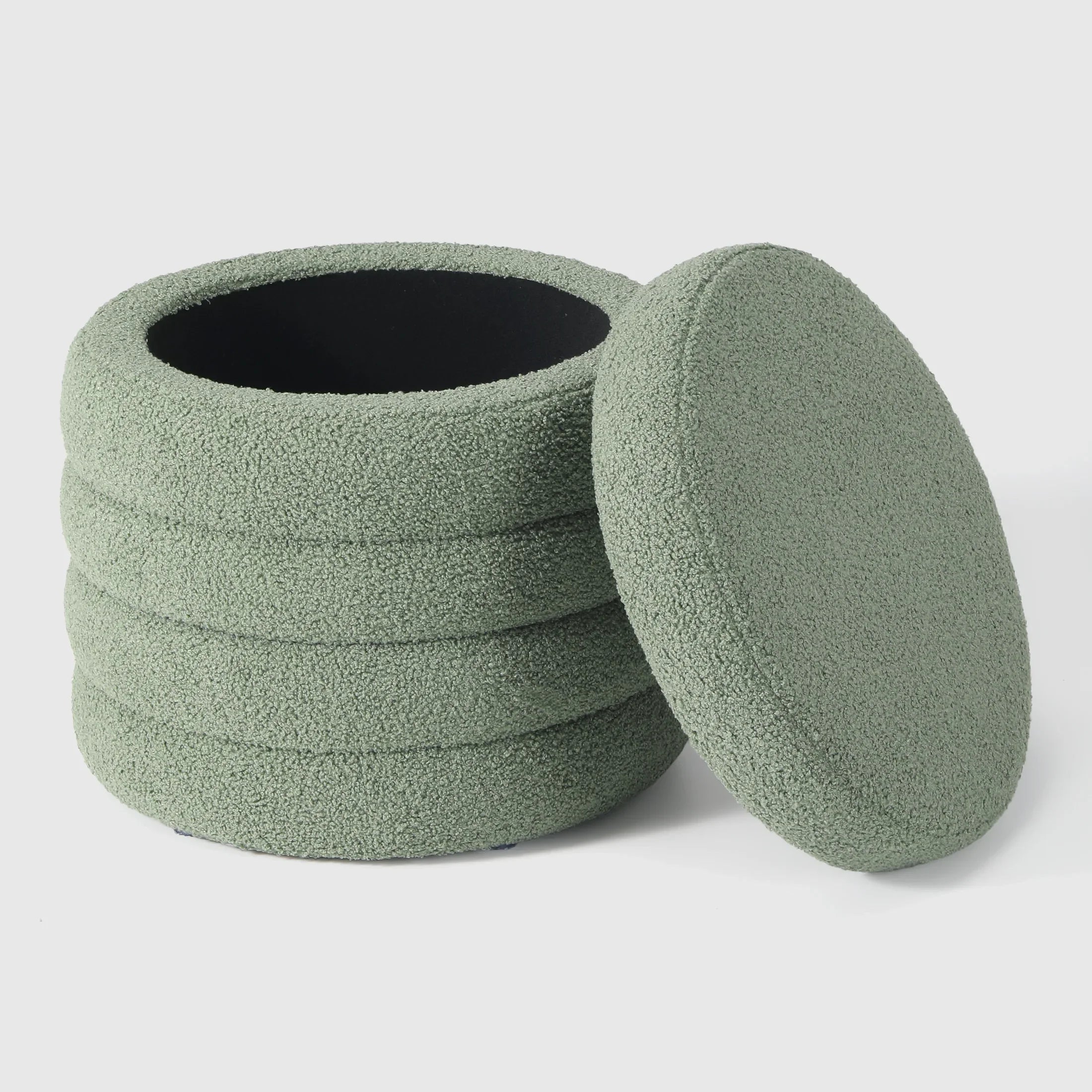 Celine Mid-Century Modern Faux Sherpa Round Storage Ottoman