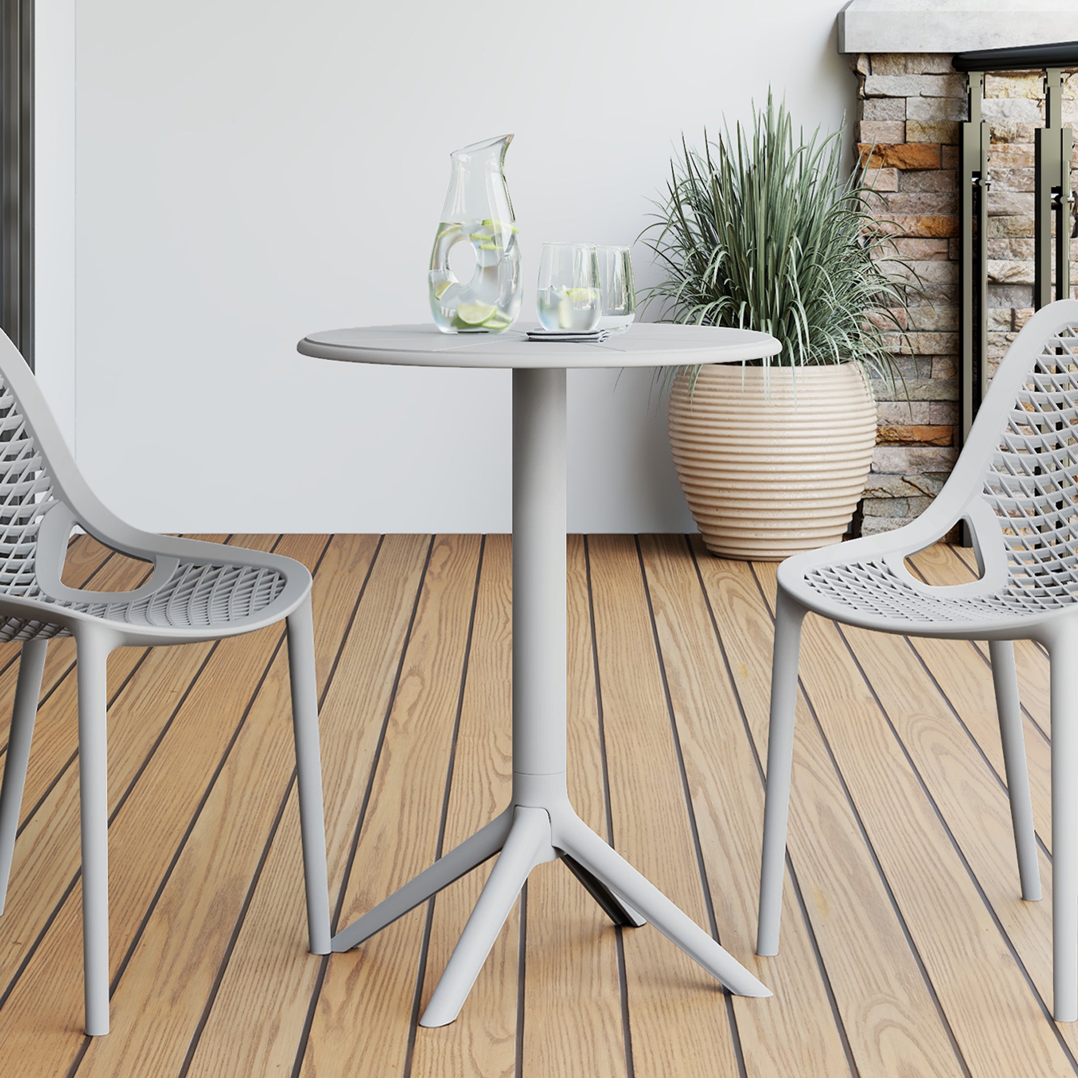 Sunshine 23.5" Outdoor Polypropylene Resin Round Patio Bistro Dining Table for 2