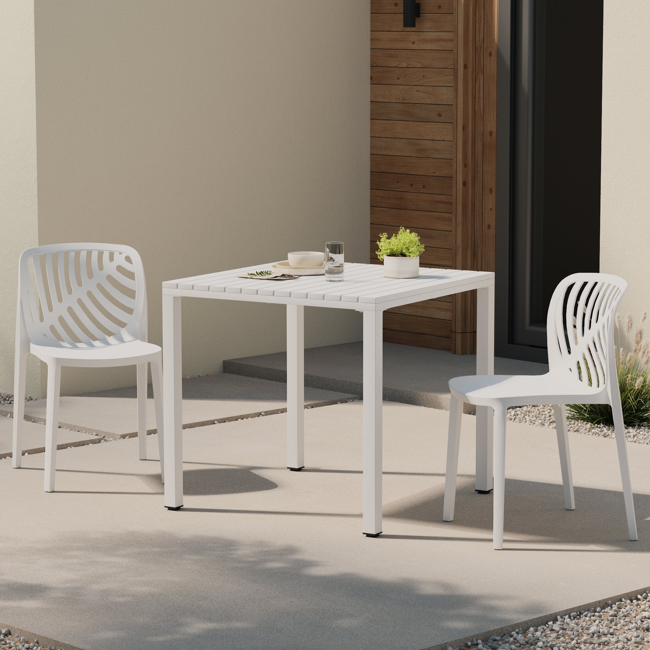 Sunshine Outdoor Modern Stackable Polypropylene Plastic Patio Bistro Dining Side Chairs (Set of 2)