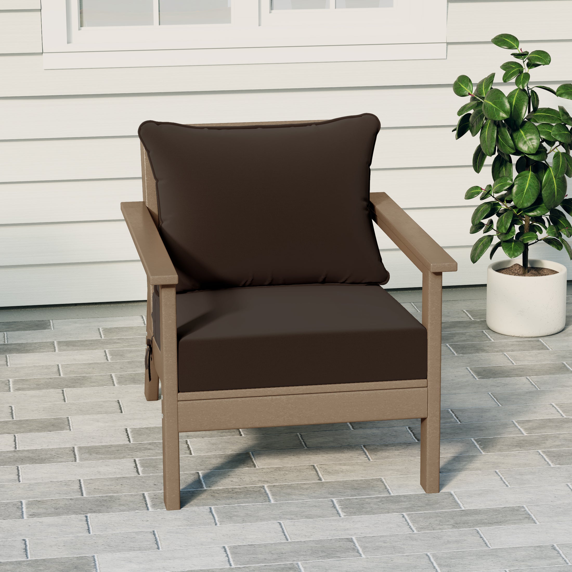 Portsmouth Outdoor Modern HDPE Patio Club Chair with Deep Seat Cushions