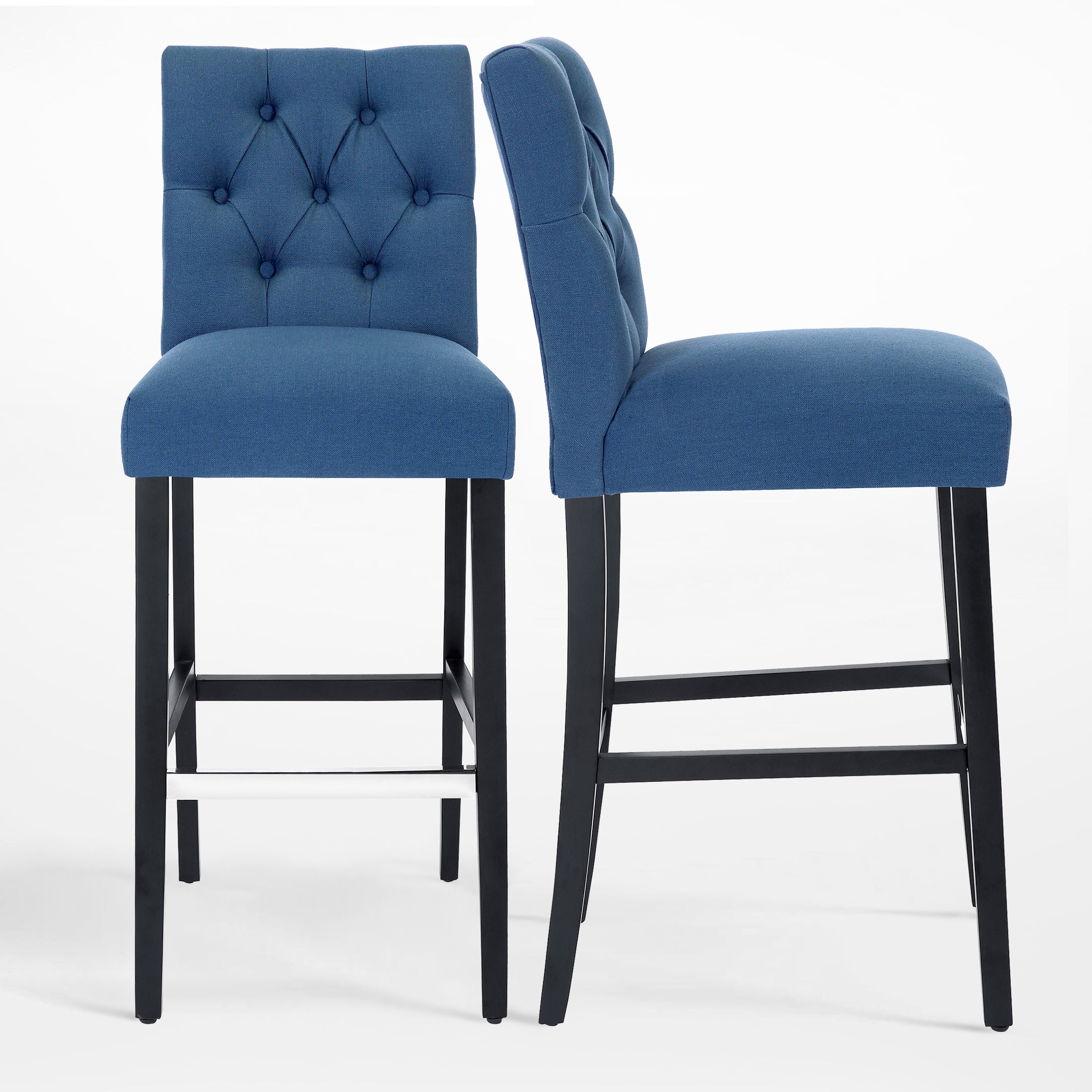 Bellmount 29" Linen Fabric Tufted Bar Stool (Set of 2),Black