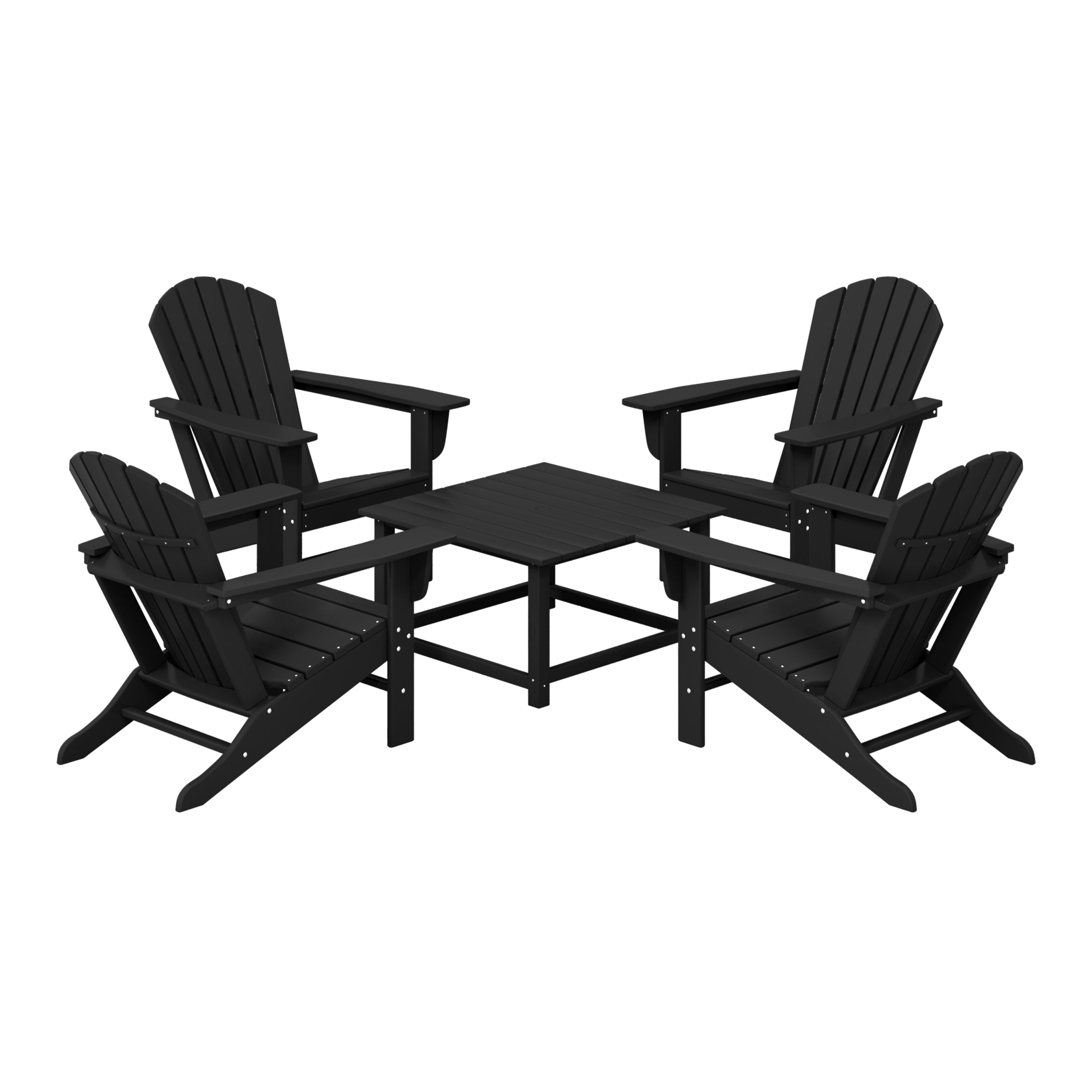 Portside 5-Piece Outdoor Patio HDPE Adirondack Chair With Square Coffee Table Conversation Set