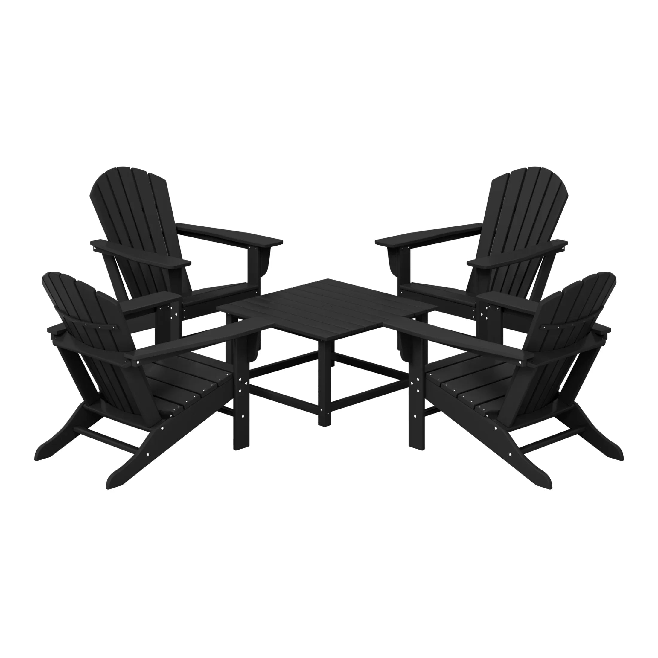 Portside 5-Piece Outdoor Patio HDPE Adirondack Chair With Square Coffee Table Conversation Set