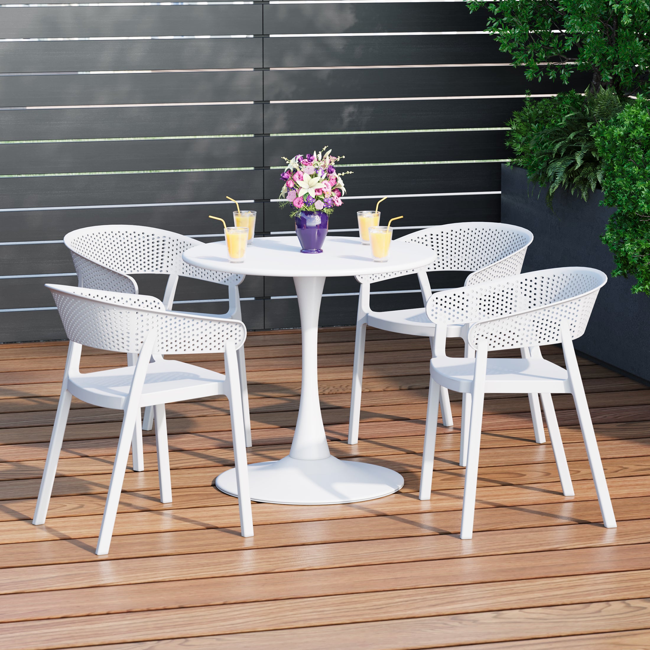 Sunshine 5-Piece Indoor Outdoor Metal Patio Dining Table Set With Stackable Patio Chairs